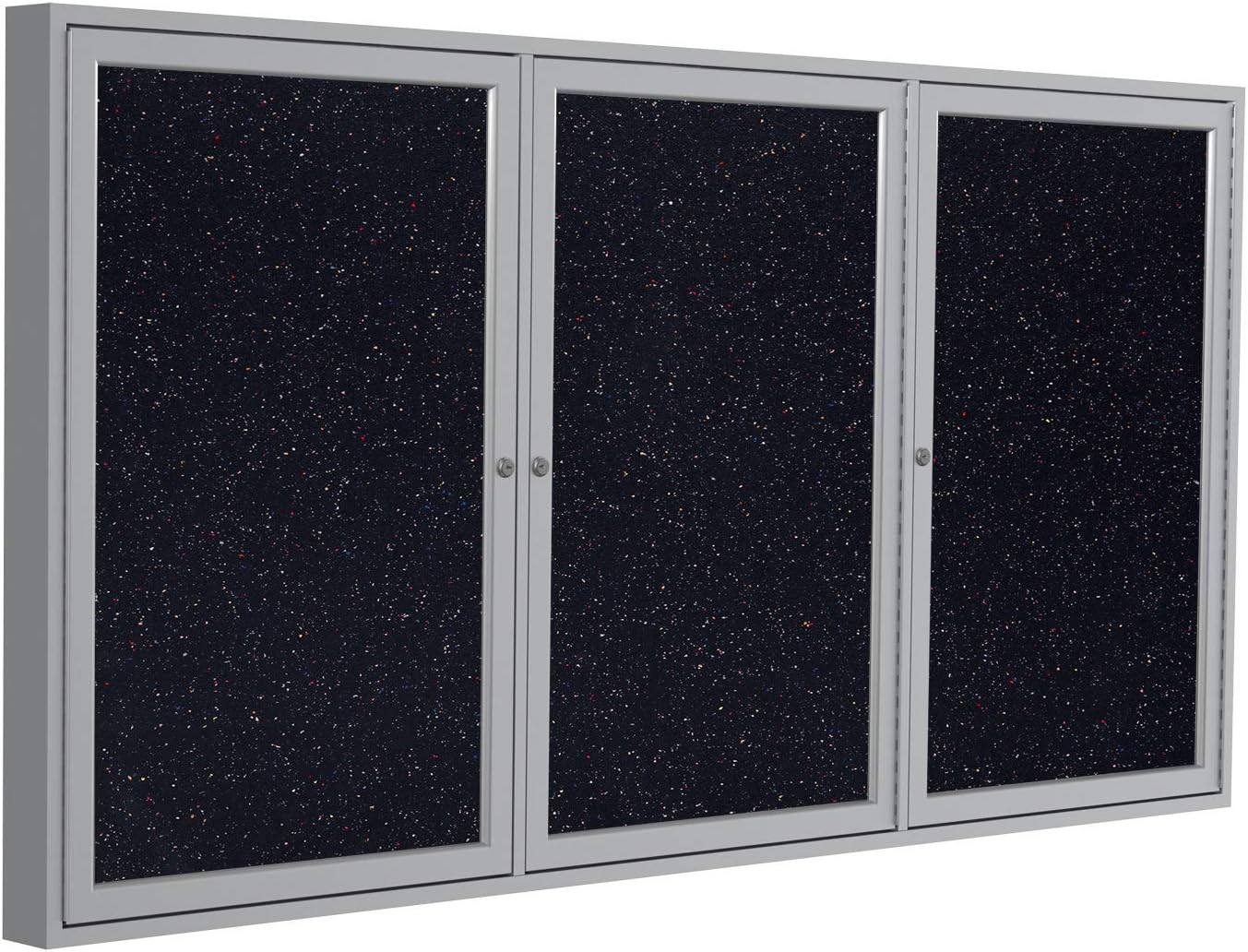 Ghent 48" x 72" 3-Door indoor Enclosed Recycled Rubber Bulletin Board, Shatter Resistant, with Lock, Satin Aluminum Frame,Confetti (PA346TR-CF),Made in the USA