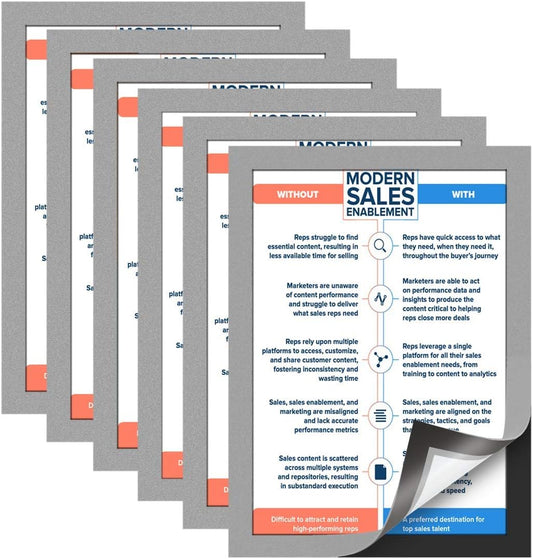 Document Sign Holder Pockets with Adhesive Back, Plastic Poster Picture Notice Display Frame for Window/Door/Wall/Cabinet, 8.5 x 11.6 Inches, Silver, 30 Pack