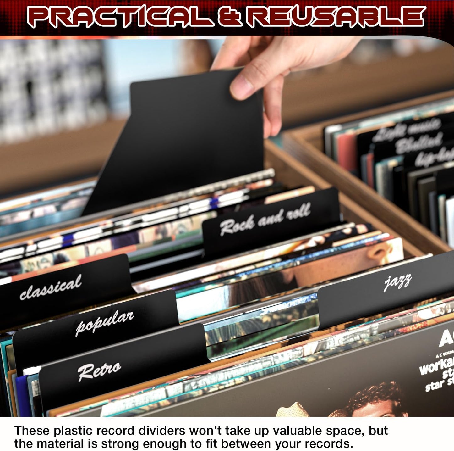 Facmogu 20PCS Vinyl Record Dividers, 12 Inches LP Album Dividers, Plastic 33 RPM Record Divider, 1 Inch Large Tab DIY LP Album Separators, Blank Separators Card for Records Album Storage - Black