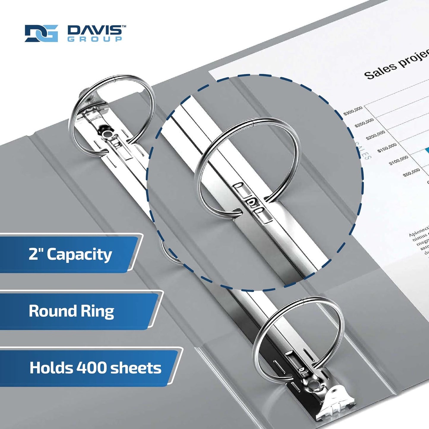 Easyview Premium 3-Ring Binders with Clear-View Covers and Round Rings, Binders for School or Office, 2 Inch, Pack of 6, Gray