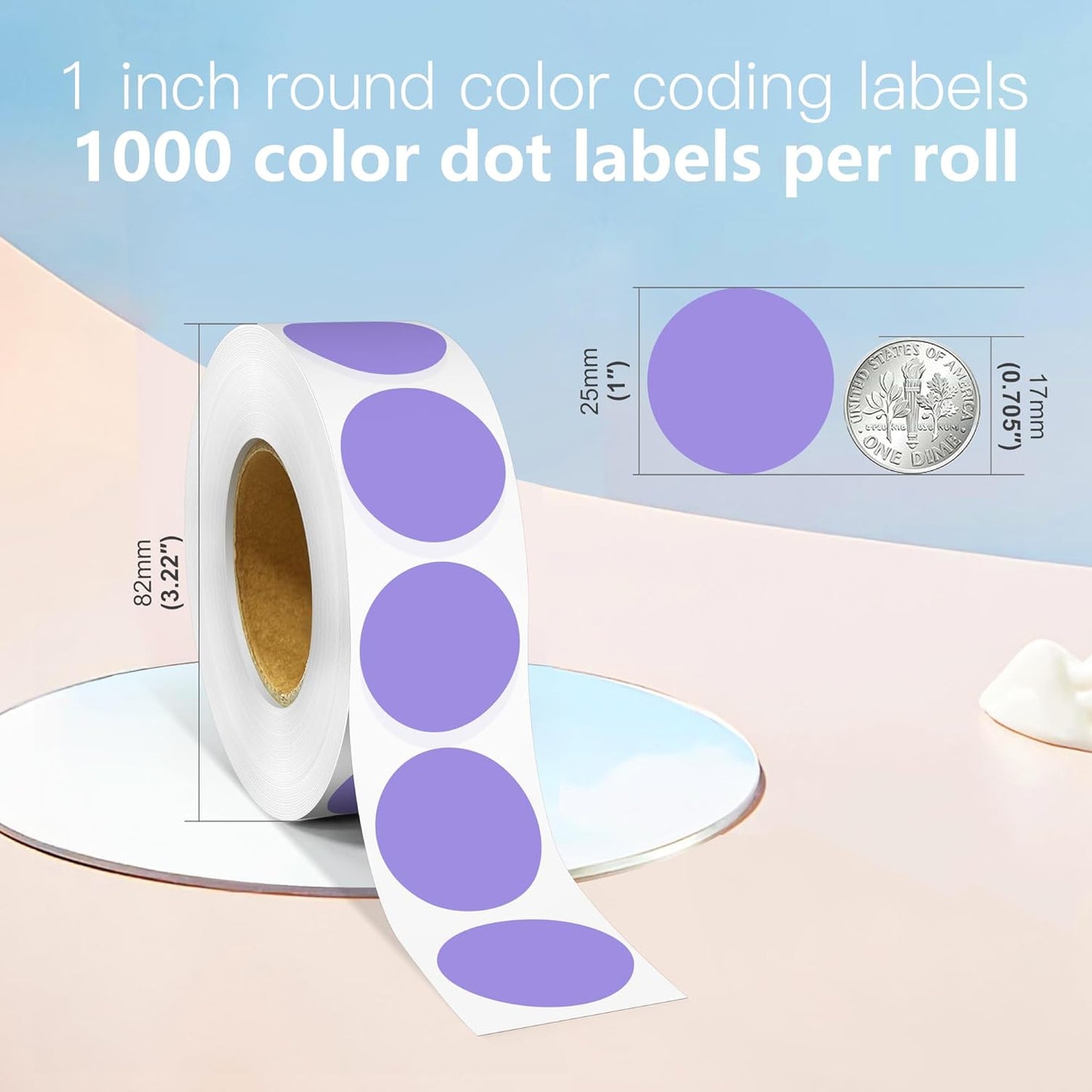1 Inch Round Color Coding Labels, 1000 Dots Per Roll Lavender Color Coded Dot Stickers, Round Color Dot Labels for Organizing, Filing, and Storage
