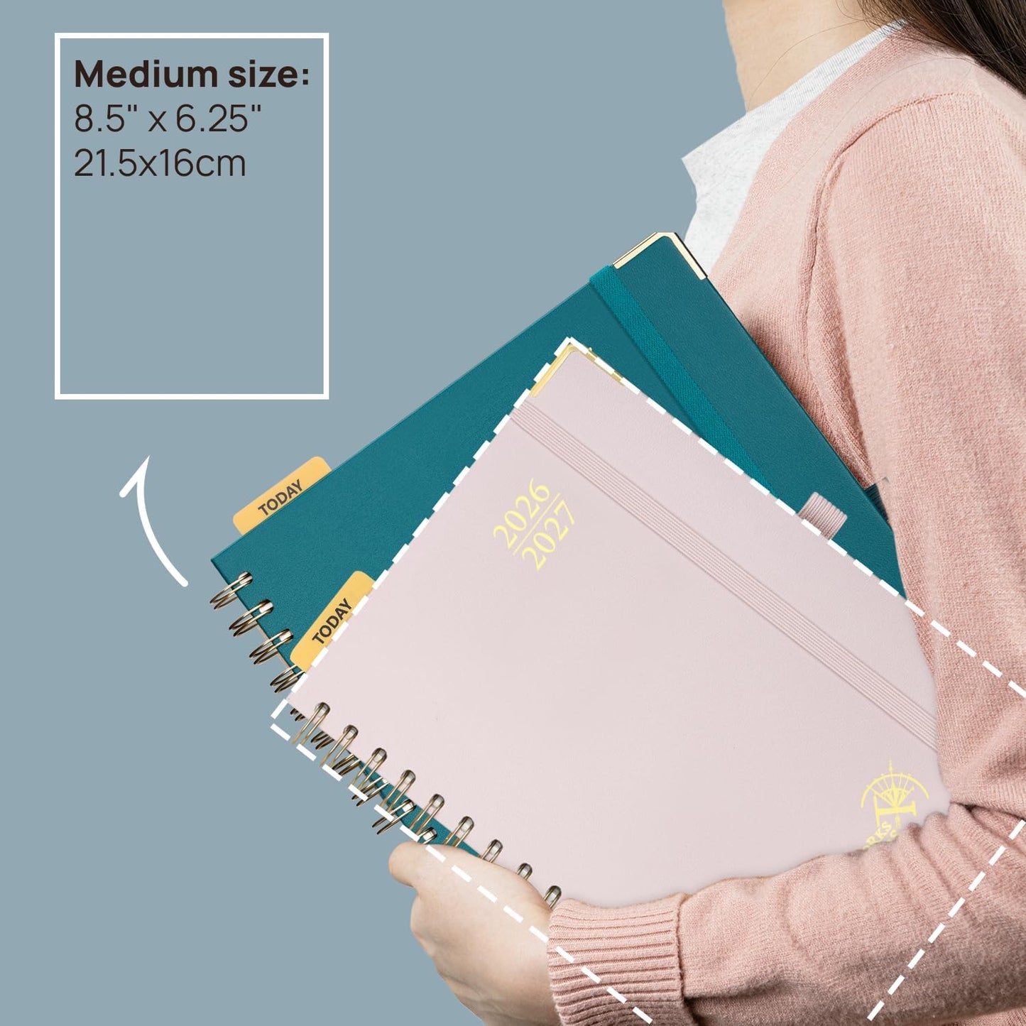 POPRUN Monthly Planner 2026-2027 Spiral Hardcover (6.25'' x 8.5''), 18 Months Calendar (Jan.2026-Jun.2027) - 2 Pages per Month with Dotted Note Pages, Sunday Start, Laminated Tab - Orange