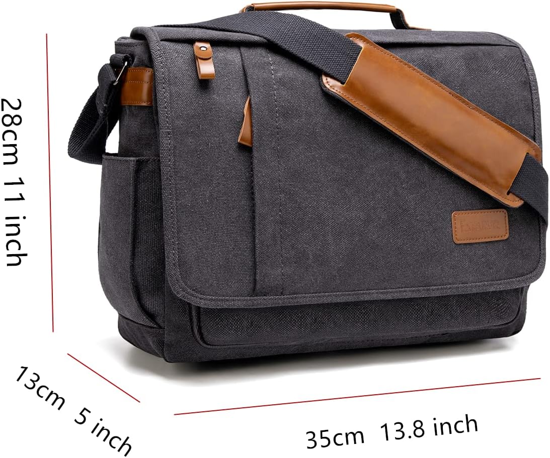 ESTARER 13-14 Inch Laptop Messenger Bag Water-Resistant Canvas Shoulder Bag for Business College, Grey