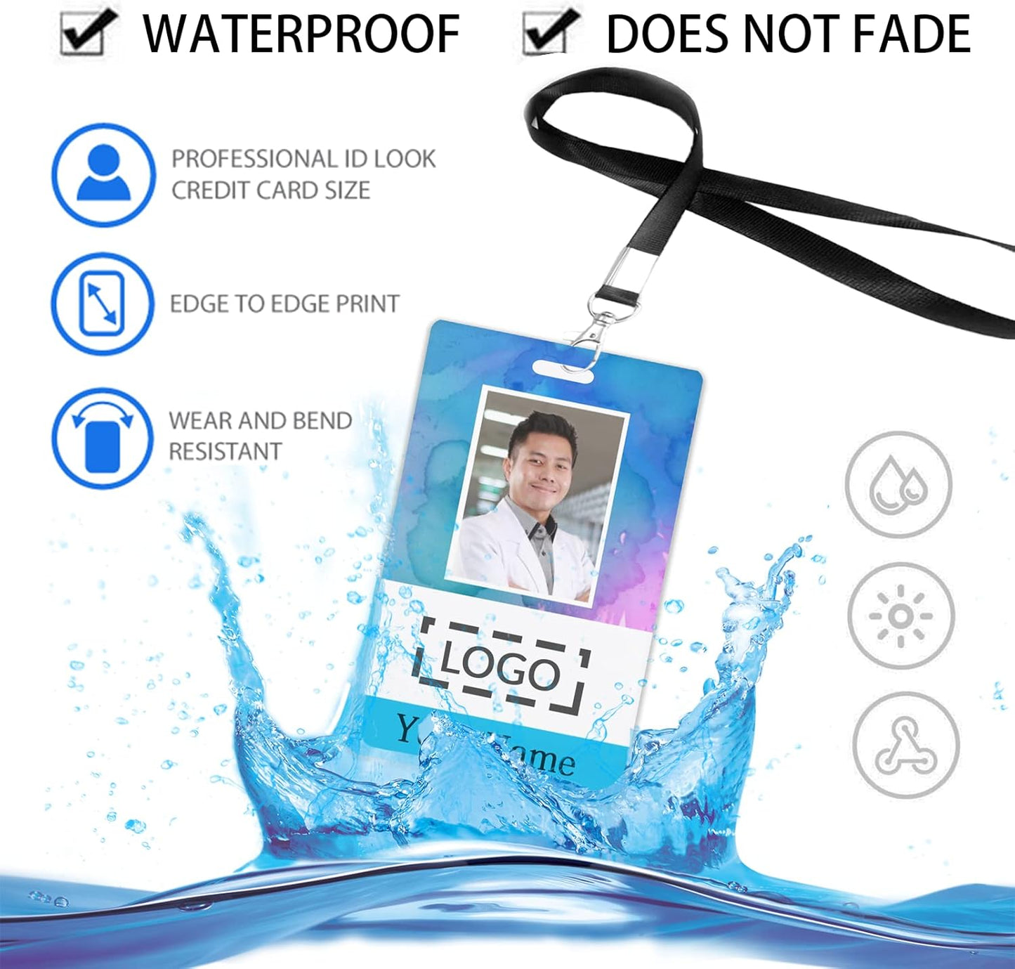 Custom Id Badge, Personalized Employee Photo Identification Card with Lanyard, Durable ID Card for Office Worker Doctor Nurse Student-Vertical-Template5