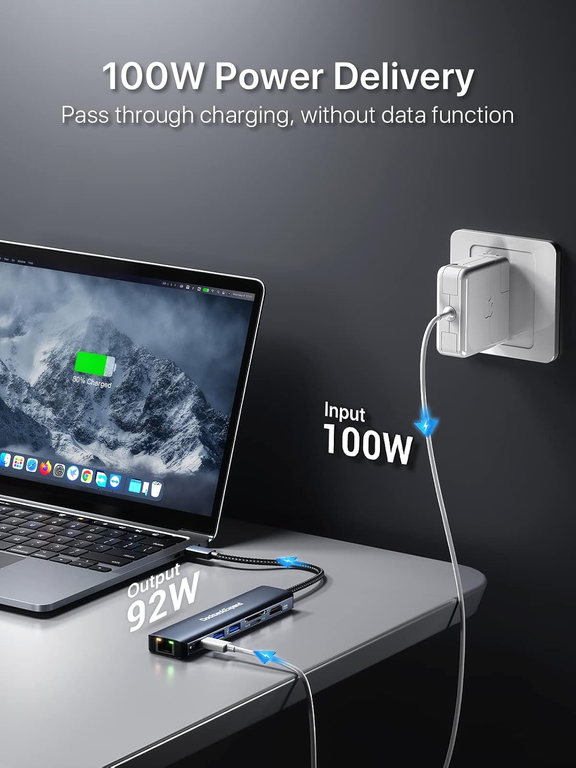 USB C Hub Ethernet, DockteckExpand 7-in-1 Multiport Adapter Type C to 4K@60Hz HDMI, Gigabit Ethernet, 100W PD Charging, 2 USB 3.0, SD/TF Card Readers, for MacBook Pro/Air, iPad Pro/Air, XPS and More