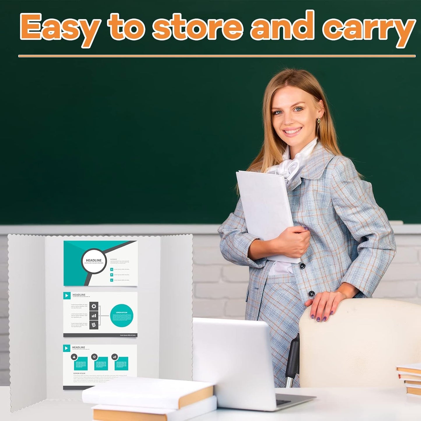 Henoyso 8 Pieces Tri Fold Poster Board Lightweight Fold Presentation Board for Science Fair Display(14 x 22 Inch,White)