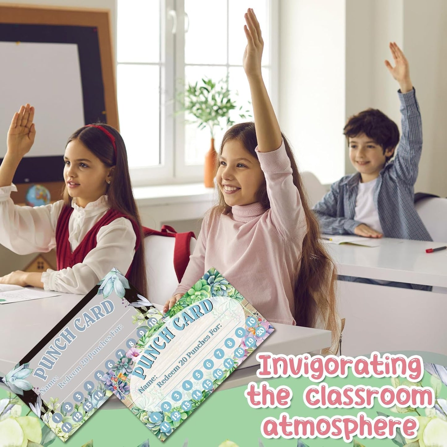 Fumete 400 Pcs Punch Cards for Classroom Reward Cards Behavior Incentive Loyalty Awards for Kids Students Teachers School Business, 8 Styles, 3.5 x 2 in(20 Succulent Punches Style)