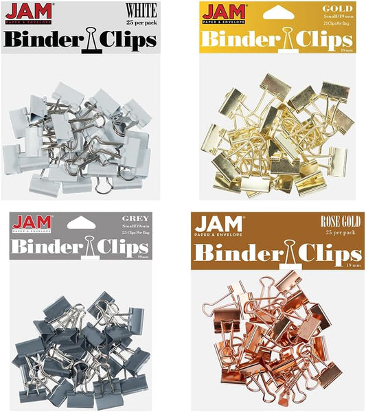 JAM PAPER Colorful Binder Clips Assortment - Small - 3/4 Inch (19 mm) - Assorted Business Colors - 100 Binderclips/Pack