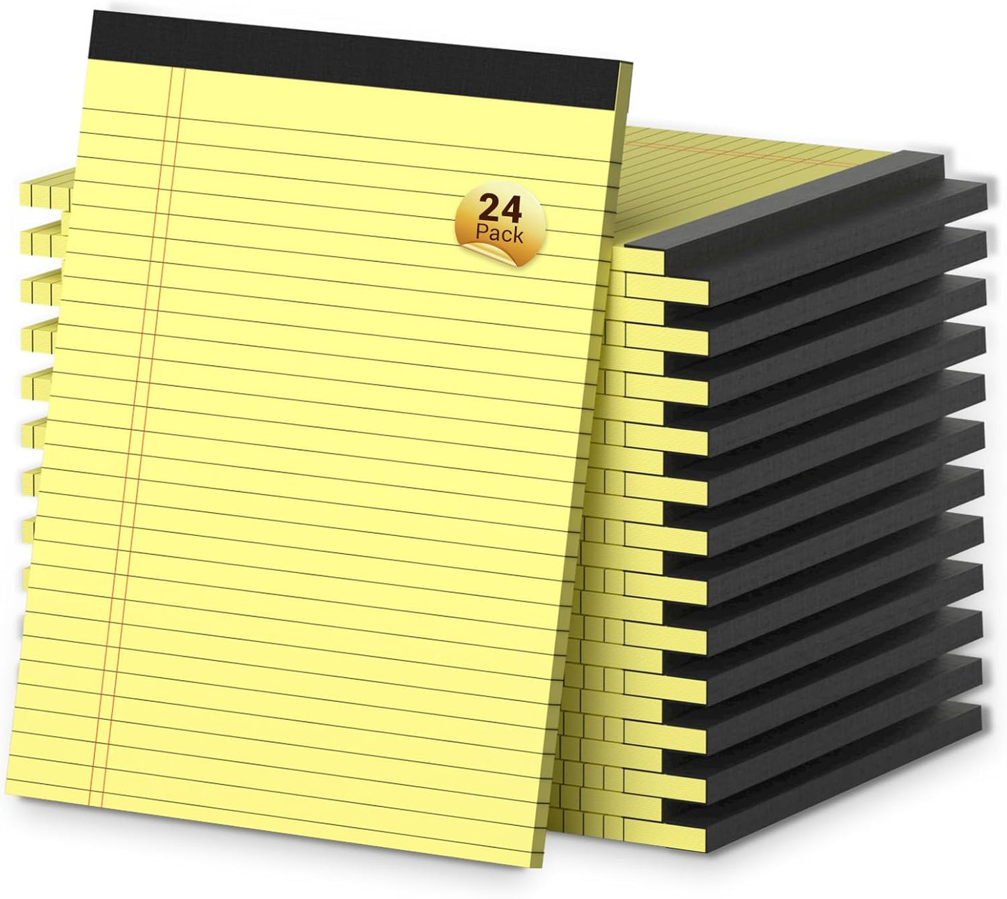 24 Pack Yellow Legal Pads 8.5 x 11 Note Pads, Wide Ruled Notepads, Micro Perforated Lined Note Writing Pads 30 Sheets per Notepad Double-Side Printed Legal Note Pad 8.5x11 for Home, Office, School