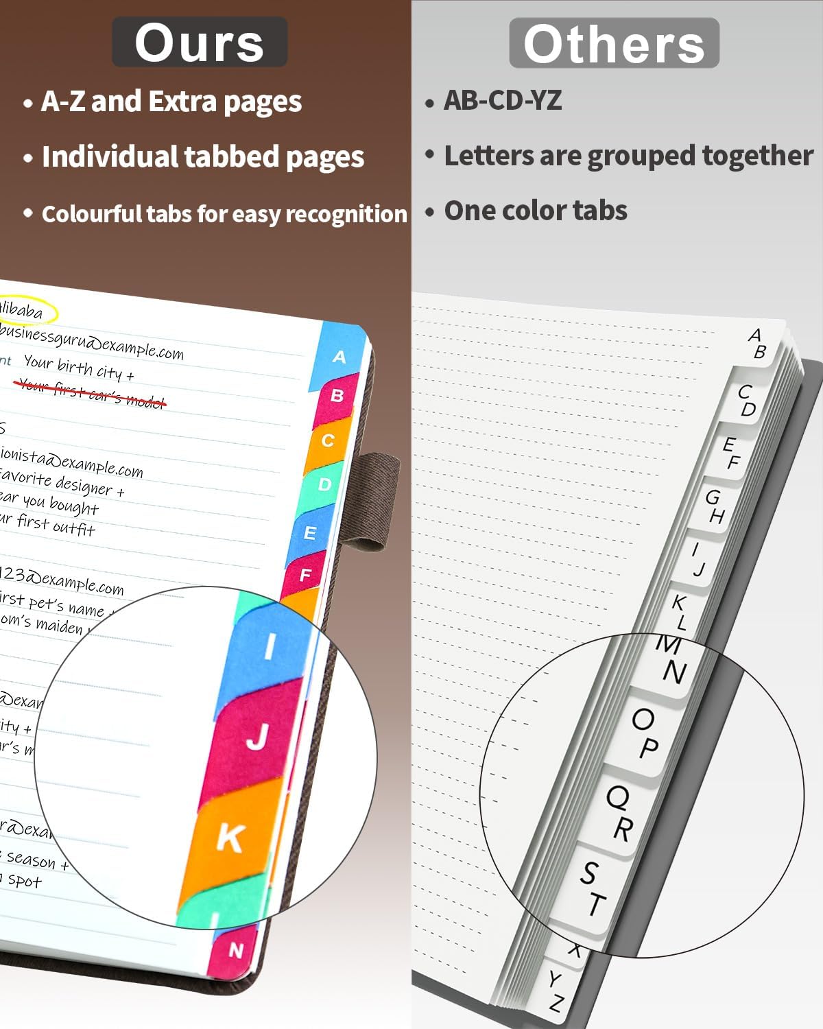 Password Keeper Book with Colorful Alphabetical Tabs, Hardcover Password Log-book for Internet Password and Website Address, 5.8"×8.4" Password Notebook for Home Office (Chocolate, Medium (5.8 x 8.4 Inch))