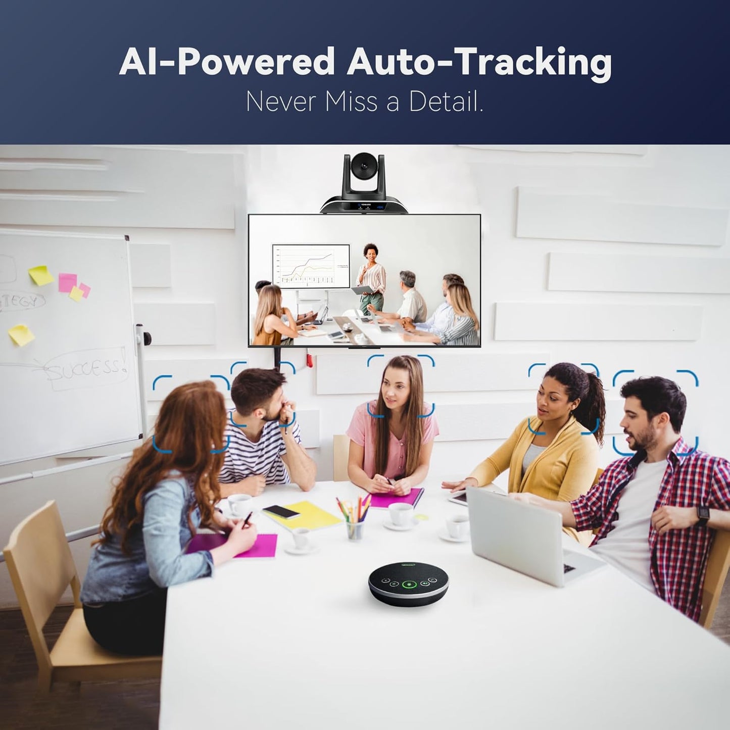 4K Conference Room Camera System, AI Auto-Tracking PTZ Camera 5X Digital Zoom with Speakerphone Set 120° Wide-Angle USB3.0 for Zoom YouTube Teams OBS and More