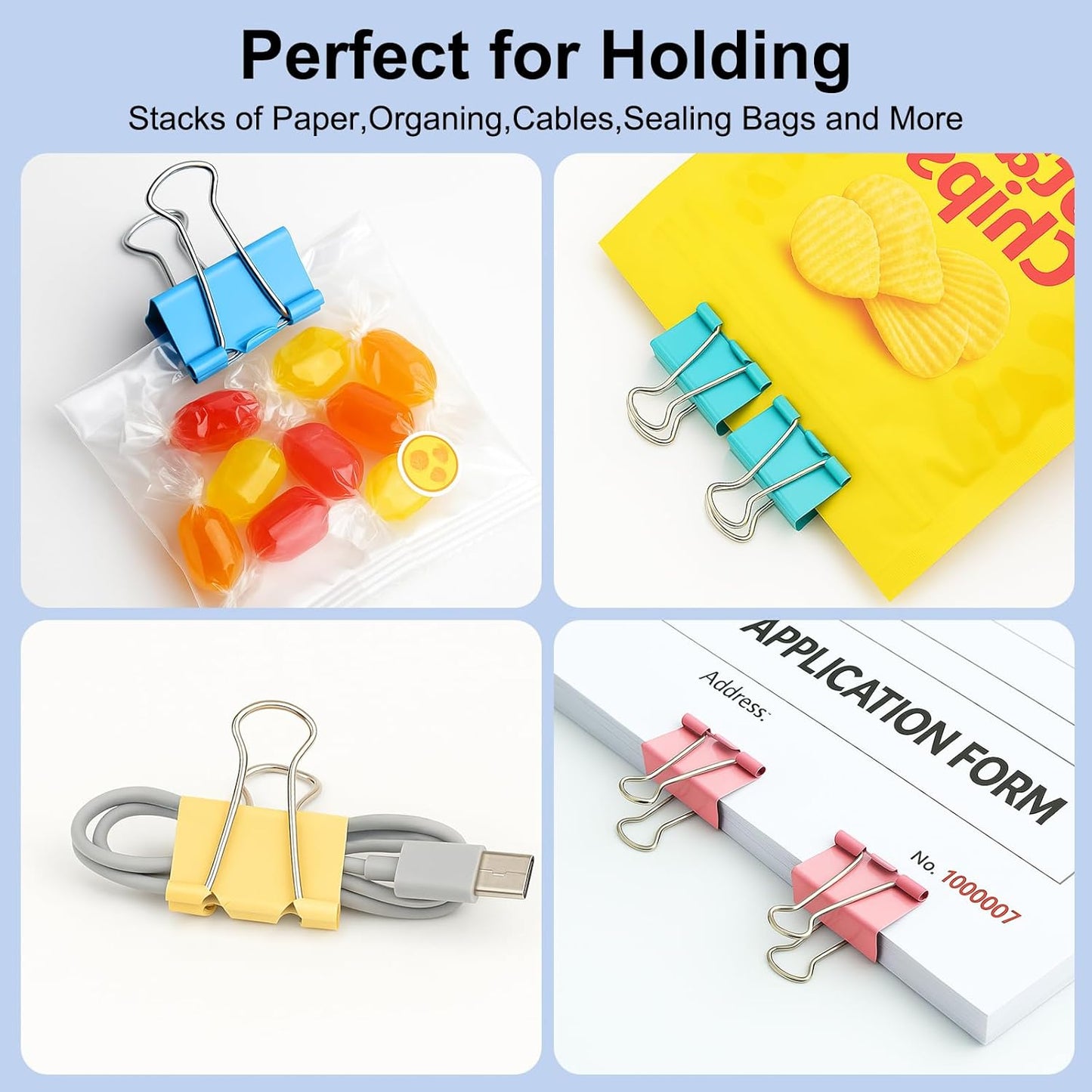 Colored Binder Clips,Medium Binder Clip 1.25 Inch (48 Pack) with Container,Color Binder Clips Medium Size, Big Paper Clips Clamps, Clips for Paperwork, for Office and Home Supplies School