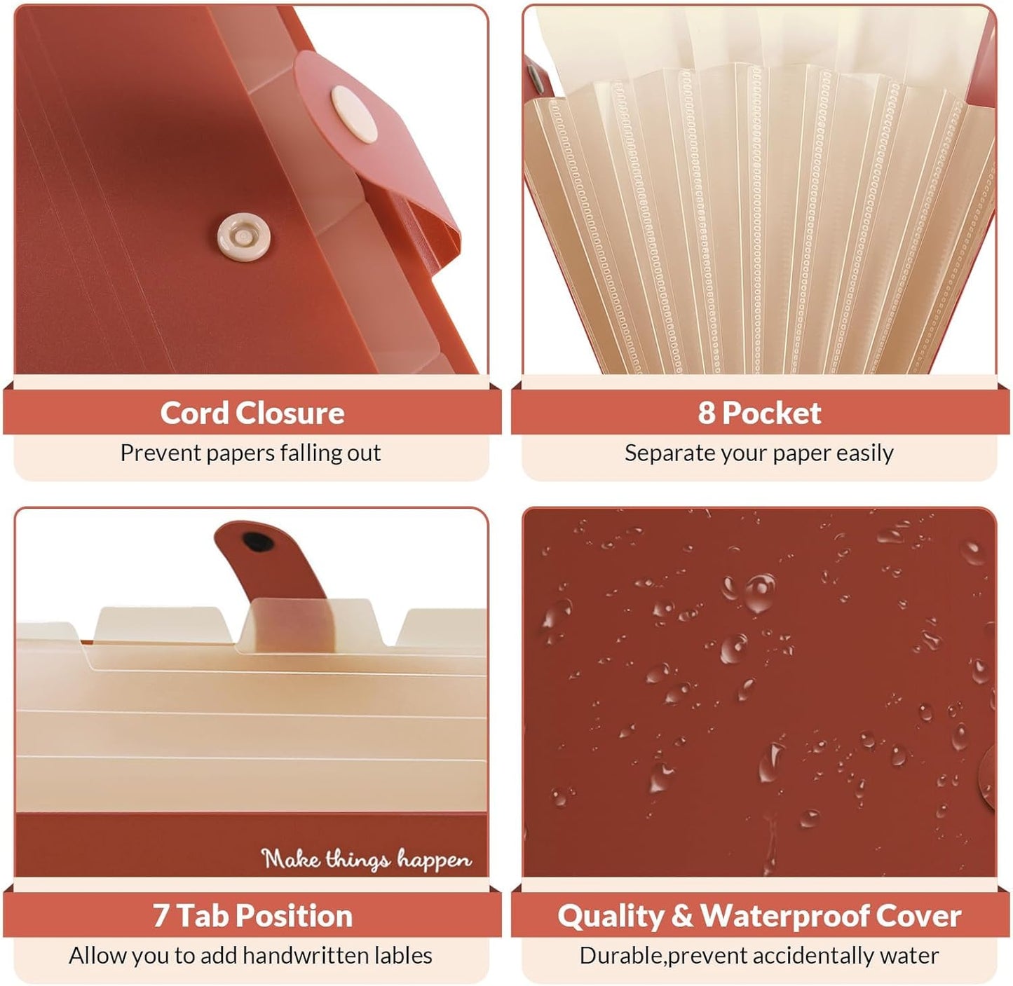 SKYDUE File Folder with Labels, Accordion File Organizer with 8 Pockets, Portable Document Organizer, A4 Letter Size, Paper Organizer for Office, Brown