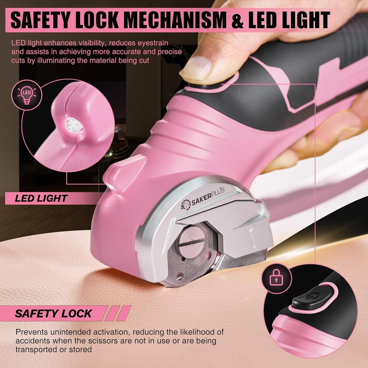 Cordless Electric Scissors,4V Rechargeable Cardboard Box Cutter Heavy Duty Fabric Scissor with Safety Lock & LED Light,Power Rotary Cutter for Leather Carpet Plastic Cutting,Sewing,Crafting