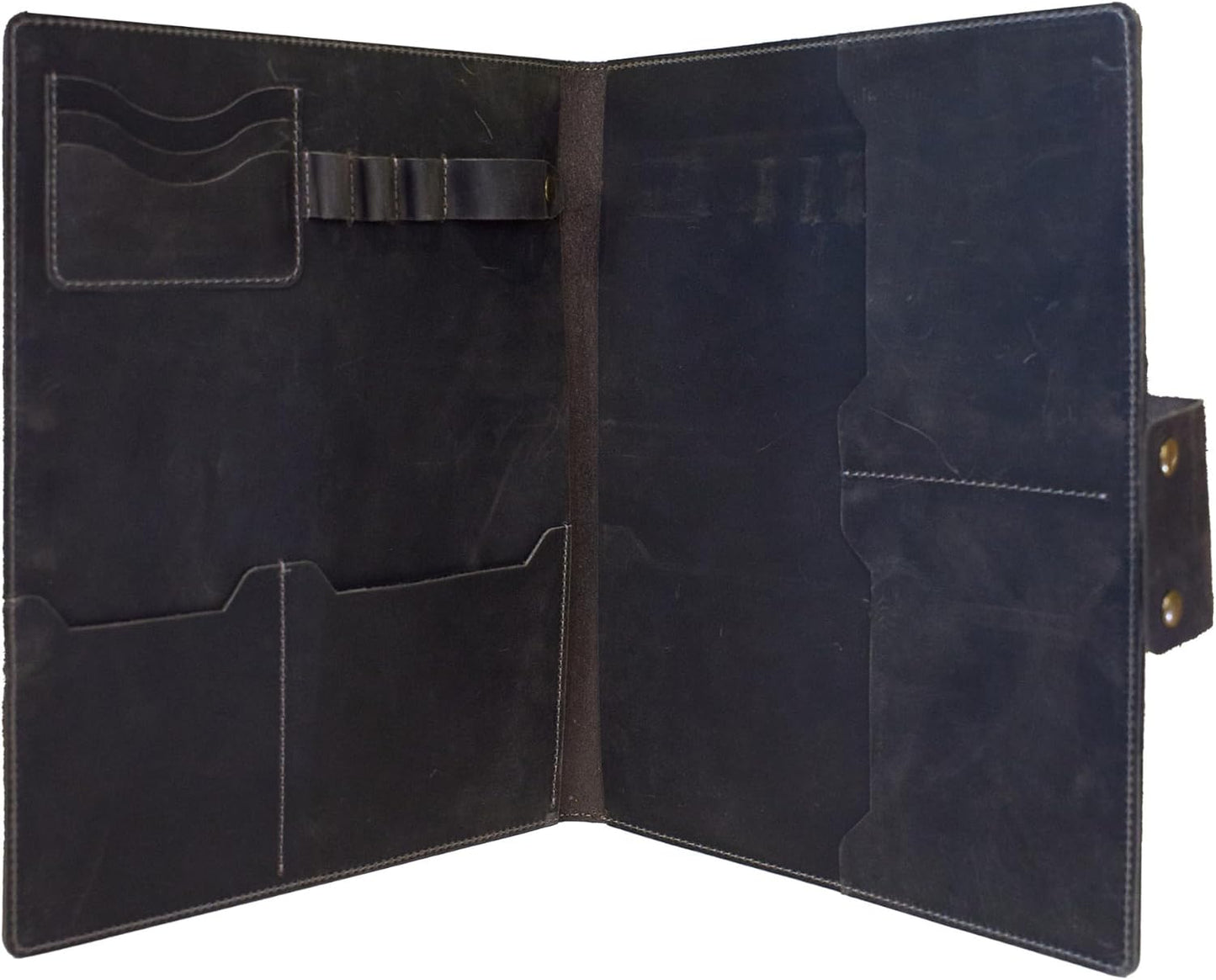Leather Portfolio Folder - Genuine Leather Document Organizer with Multiple Pockets and Pen Holder – Business Padfolio for A4 Letter Size Papers, Professional Resume or Meeting Use (Charcoal)