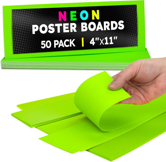 Hygloss Small Poster Board 4x11 - 50 Neon Green Single Color Poster Boards Bulk Pack - 10 Pt. Thickness Colored Poster Board Paper for Projects, Flash Cards, Signs - Posterboard Multipack 4" x 11"