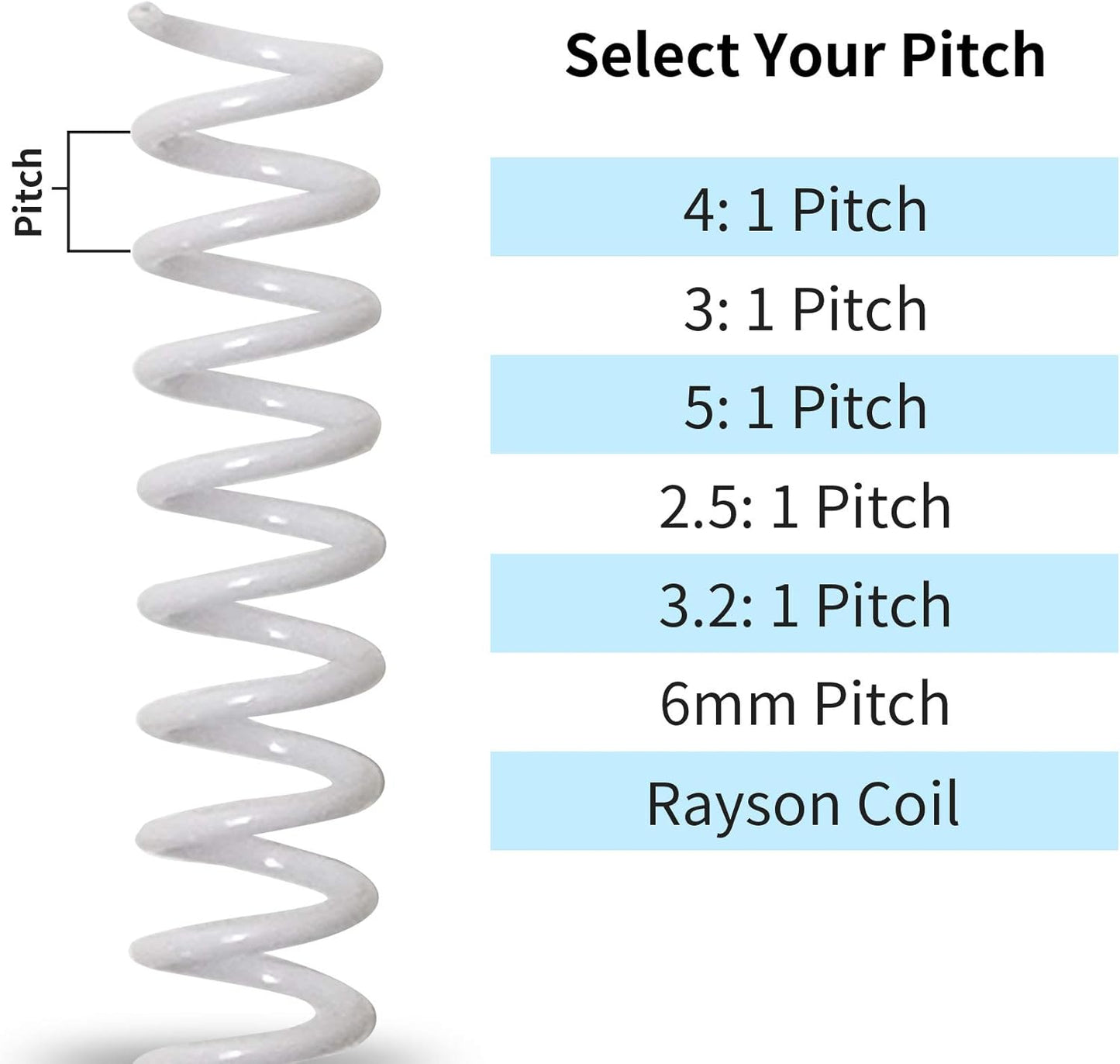 Rayson 5/16" Plastic Spiral Binding Coil, 40 Sheets Capacity, 4:1 Pitch 7.9mm White Coil Binding Spines for Business and Educational Purposes, Pack of 100