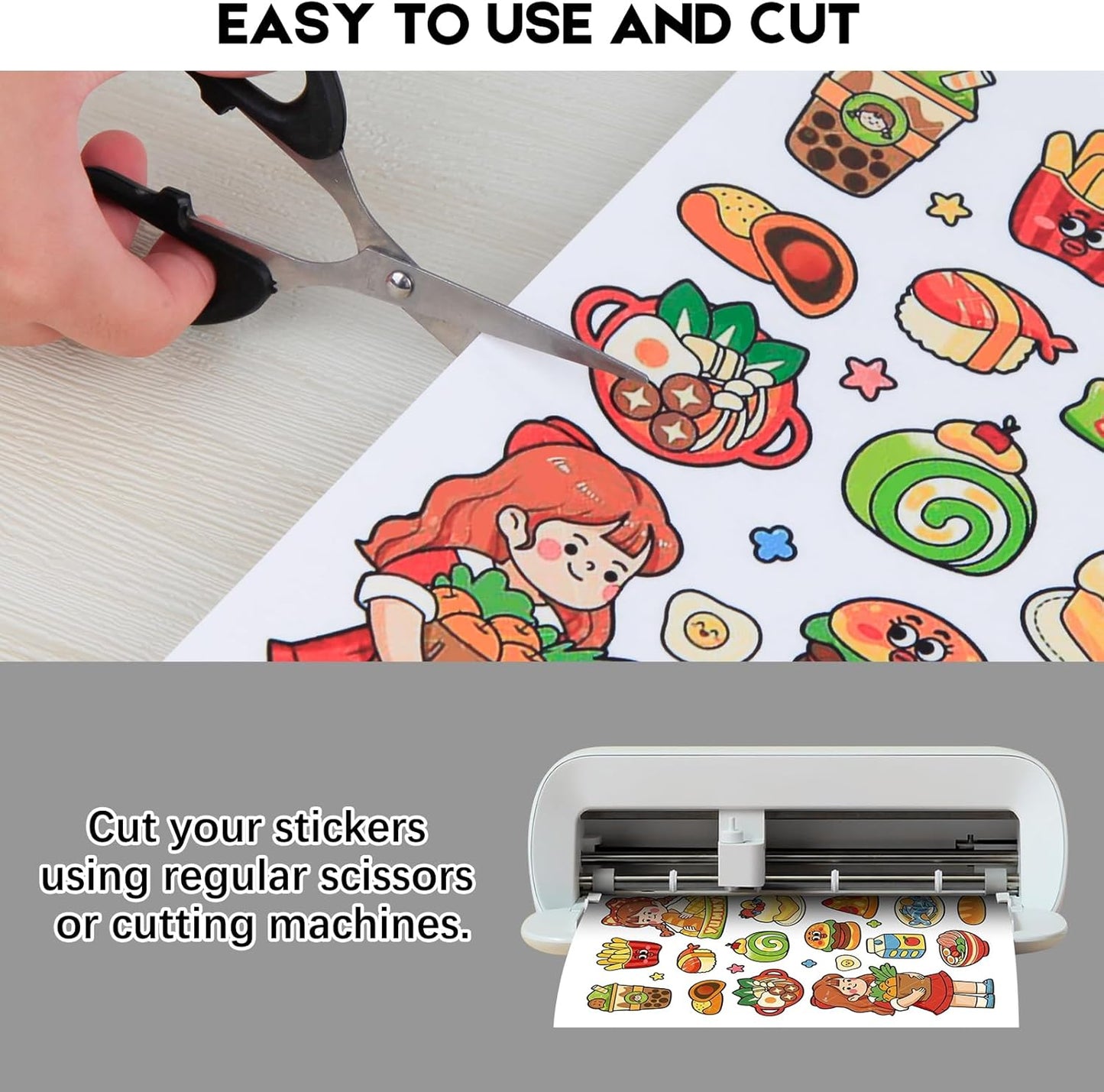 60 Sheets Premium Printable Clear Vinyl Sticker Paper for Inkjet Printer, 8.5x11" Transparently Vinyl Sticker Paper Waterproof, Dries Quickly, Vivid Colors, Tear Resistant, Great for Cutting Machines