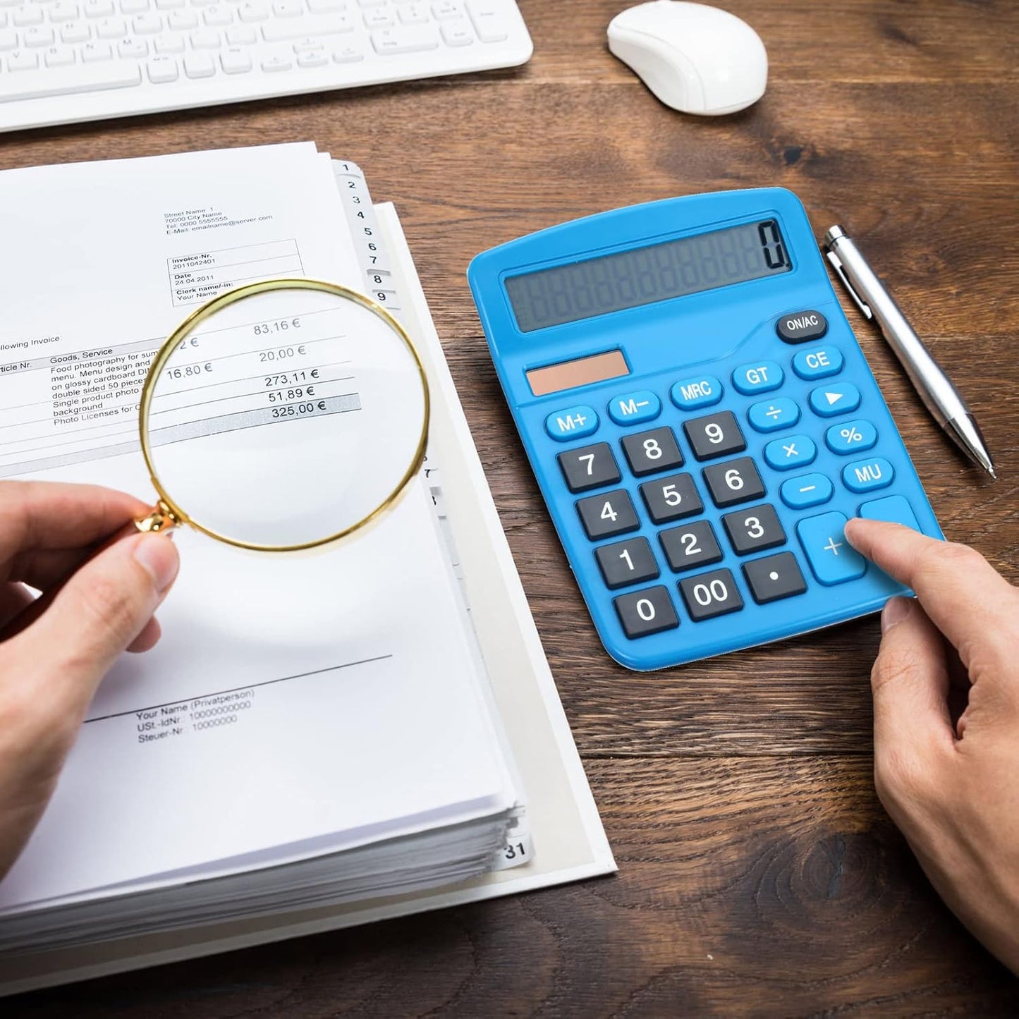 Konohan 8 Pieces 12-Digit Calculator, Solar Basic Desktop Calculator Large Display Electronic Dual Power Handheld for Home Office School(Dark Blue)