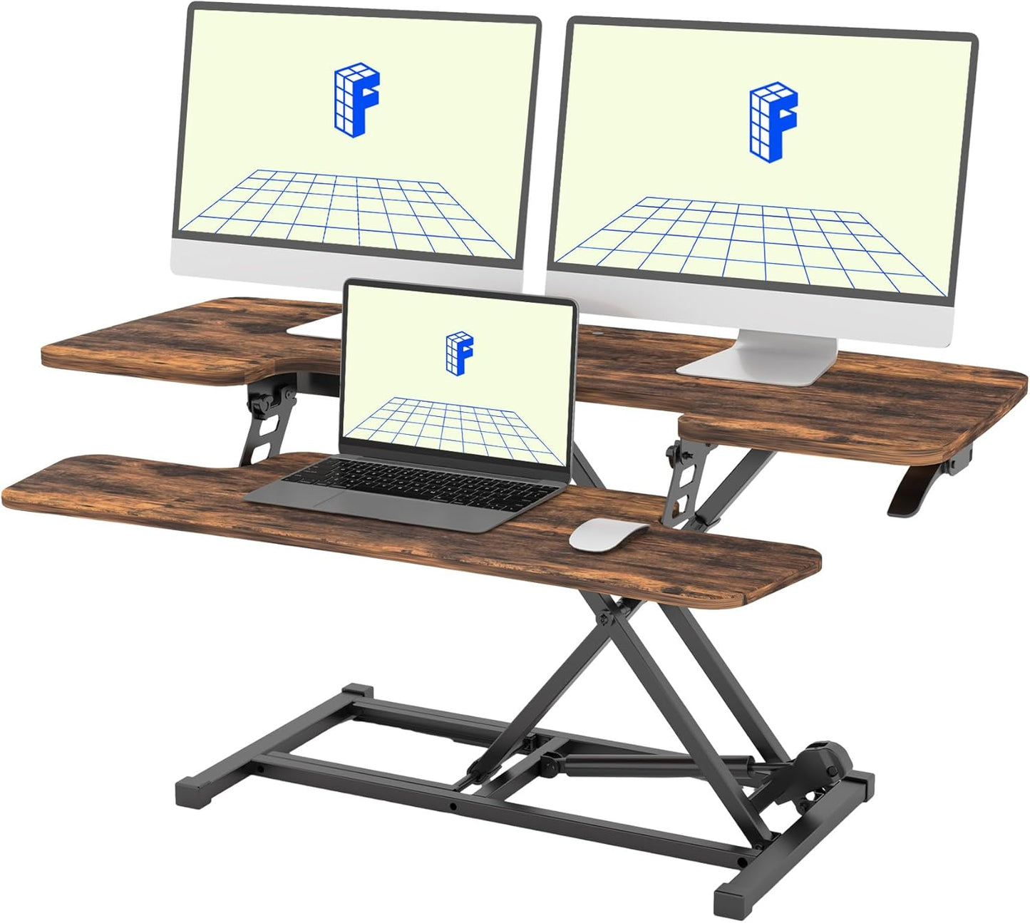 FLEXISPOT Height Adjustable Standing Desk Converter 42" Sit-to-Stand Desk Riser with Wide Keyboard Tray Workstation for Home and Office, Rustic Color (Rustic Brown, 42")