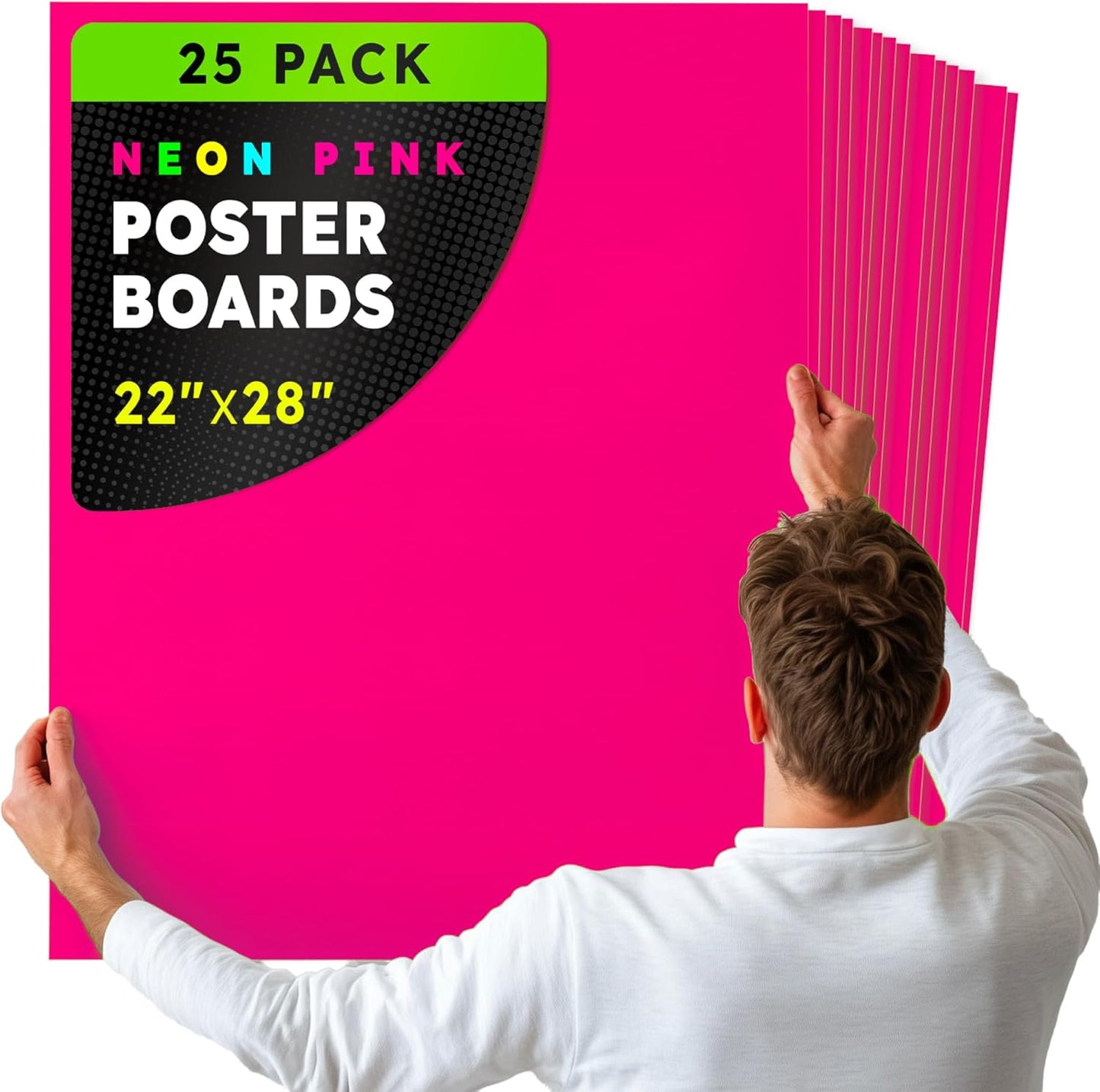Hygloss Large Poster Board 22x28 - 25 Neon Pink Single Color Poster Boards Bulk Pack - 10 Pt. Thickness Colored Poster Board Paper for Projects, Signs, Displays - Posterboard Multipack 22" x 28"