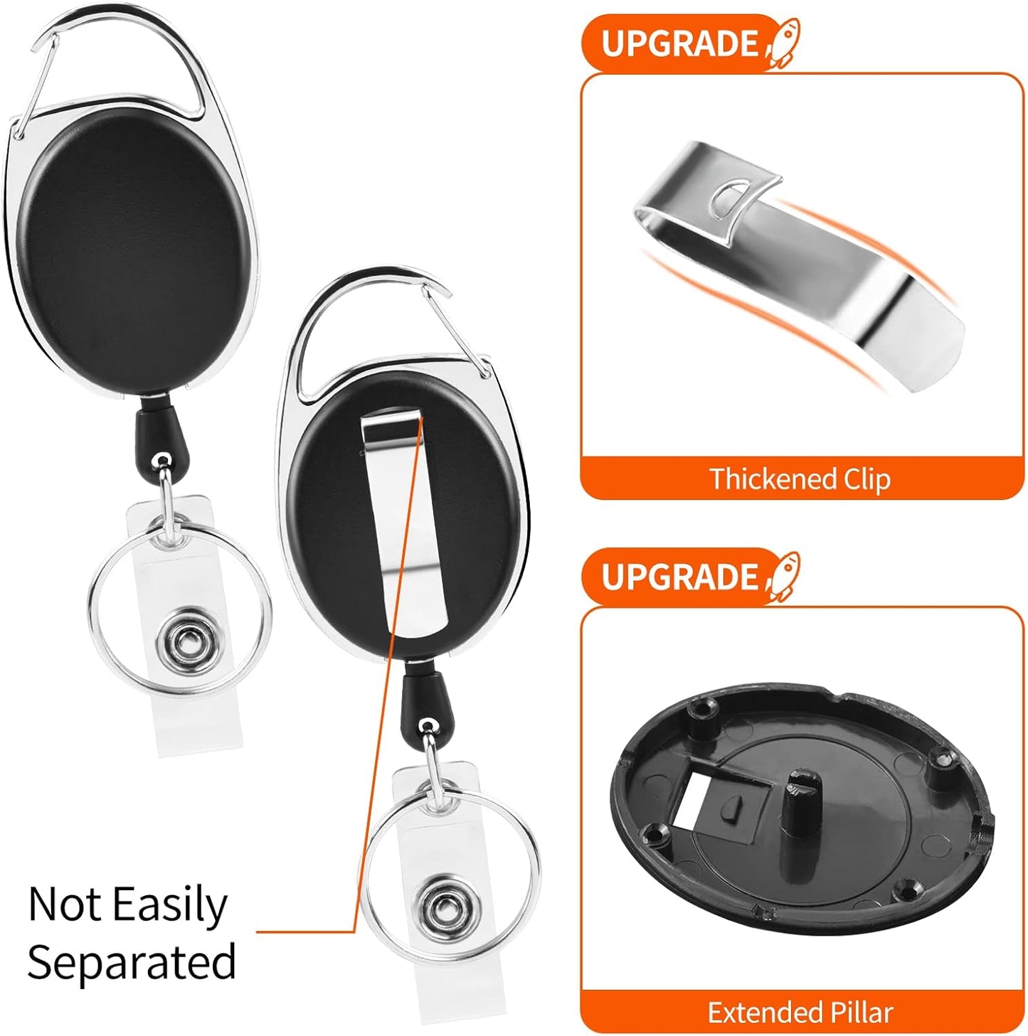 2 Pack ID Badge Holder,Badge Holder Retractable Clip with Carabiner Reel Clip and Key Ring for Men and Women