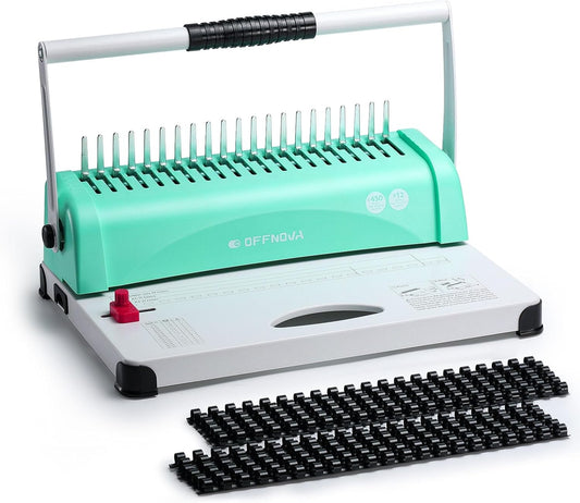OFFNOVA Binding Machine, 21-Hole 450 Sheets Paper Comb Binding Machine for Letter Size / A4 / A5 Paper, Easy to Punch Handle, Adjustable Margin, Book Binder with 100 PCS 3/8'' Comb Binding Spines