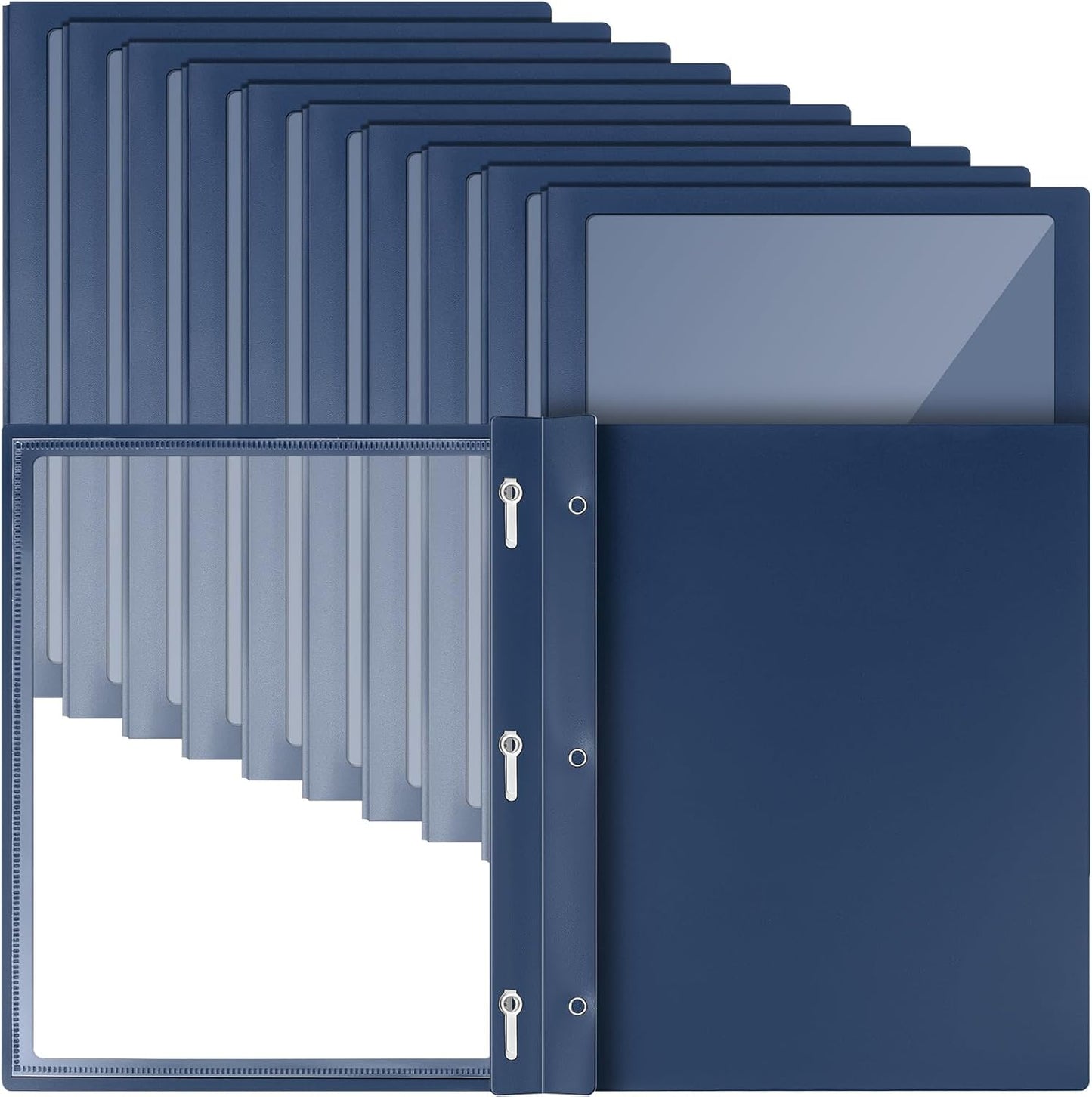 Teling 36 Pcs Report Covers with 3 Prong Fasteners Clear Front Presentation Folders Frame View Poly Report Folder Presentation Binder for Paper Document School Office (Navy Blue)