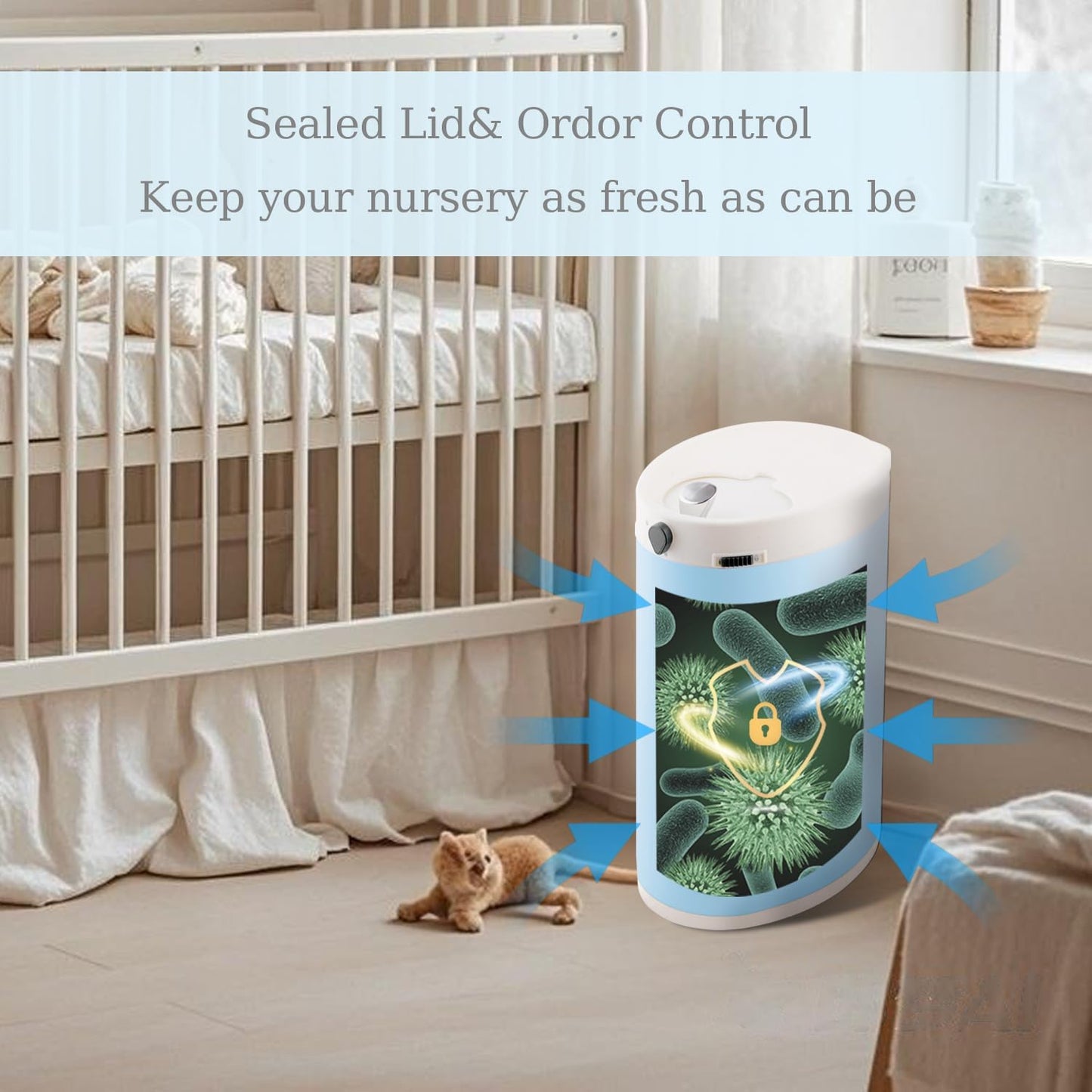 Diaper Pail, Baby Diaper Trash Can with Childproof Lock, Stainless Steel Garbage Pail with lid, Soft Close, Removal Inner Liner, Odor Control, 15 Liter/ 4 Gallon Diaper Disposal Bin, Blue