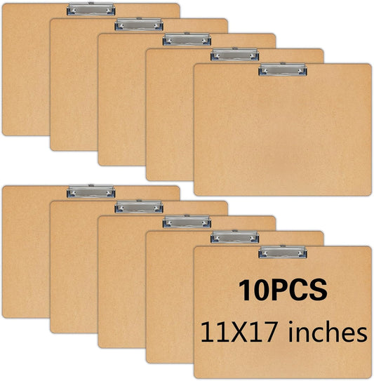 10 PCS Extra Large 11x17 clipboard, Wood Cleats with Low Profile Clips for Drawing, Sketching, and Art Boards, Horizontal Wood Lapping, Landscape Layout