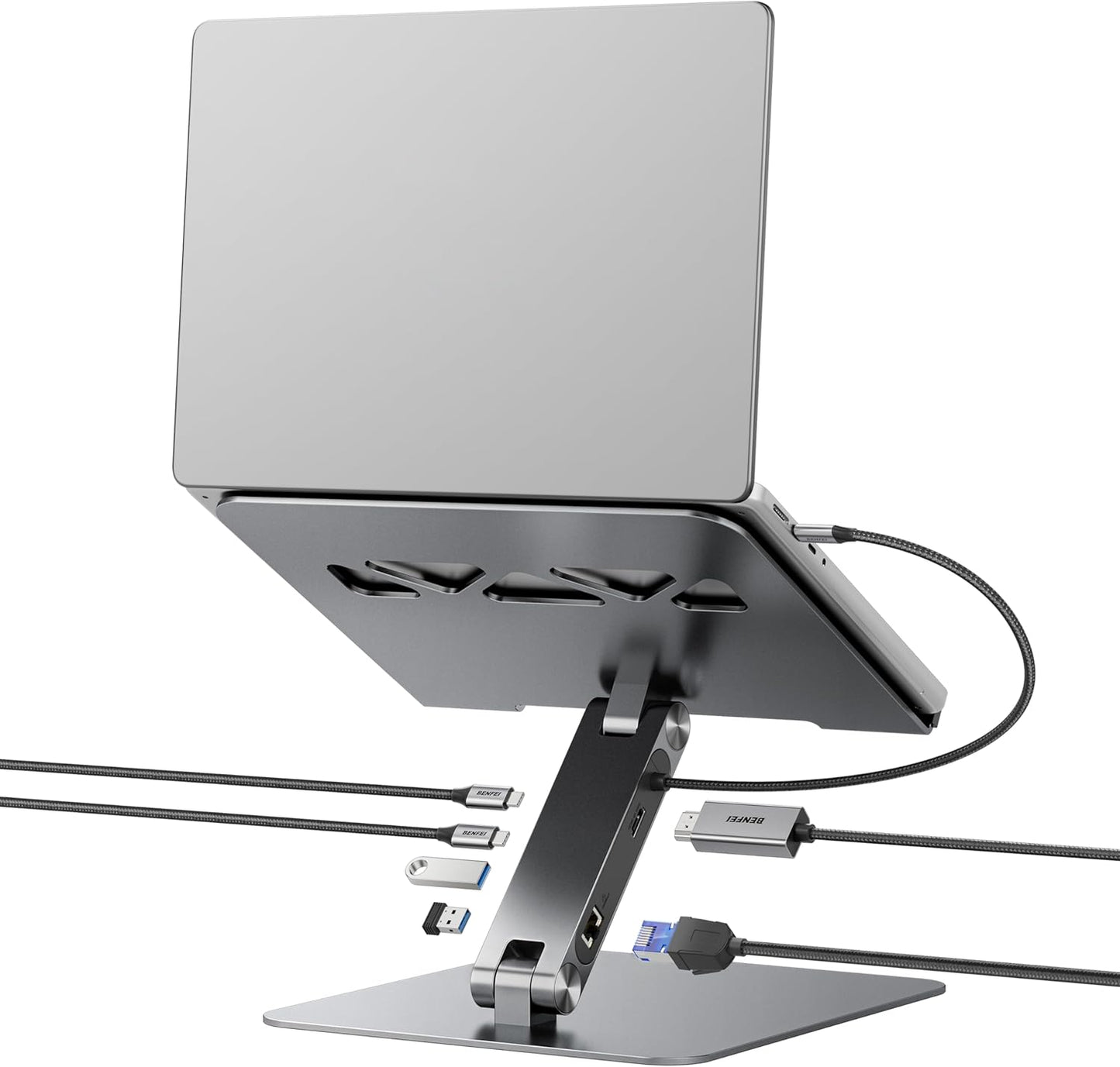 BENFEI Laptop Stand with USB C 6in1 Docking Station, HDMI 4K@60Hz,Gigabit Ethernet, 100W Power Delivery, 10Gbps 1*USB C 3.2 and 2*USB A 3.2 Compatible with MacBook Pro/Air, iPad Pro, XPS, Thinkpad