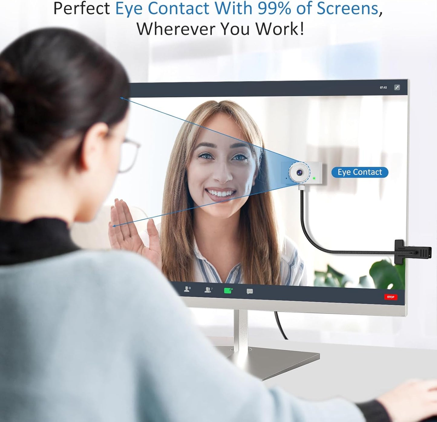 Webcam 1080P for PC, Eye Contact Webcam for Desktop Computer (White)