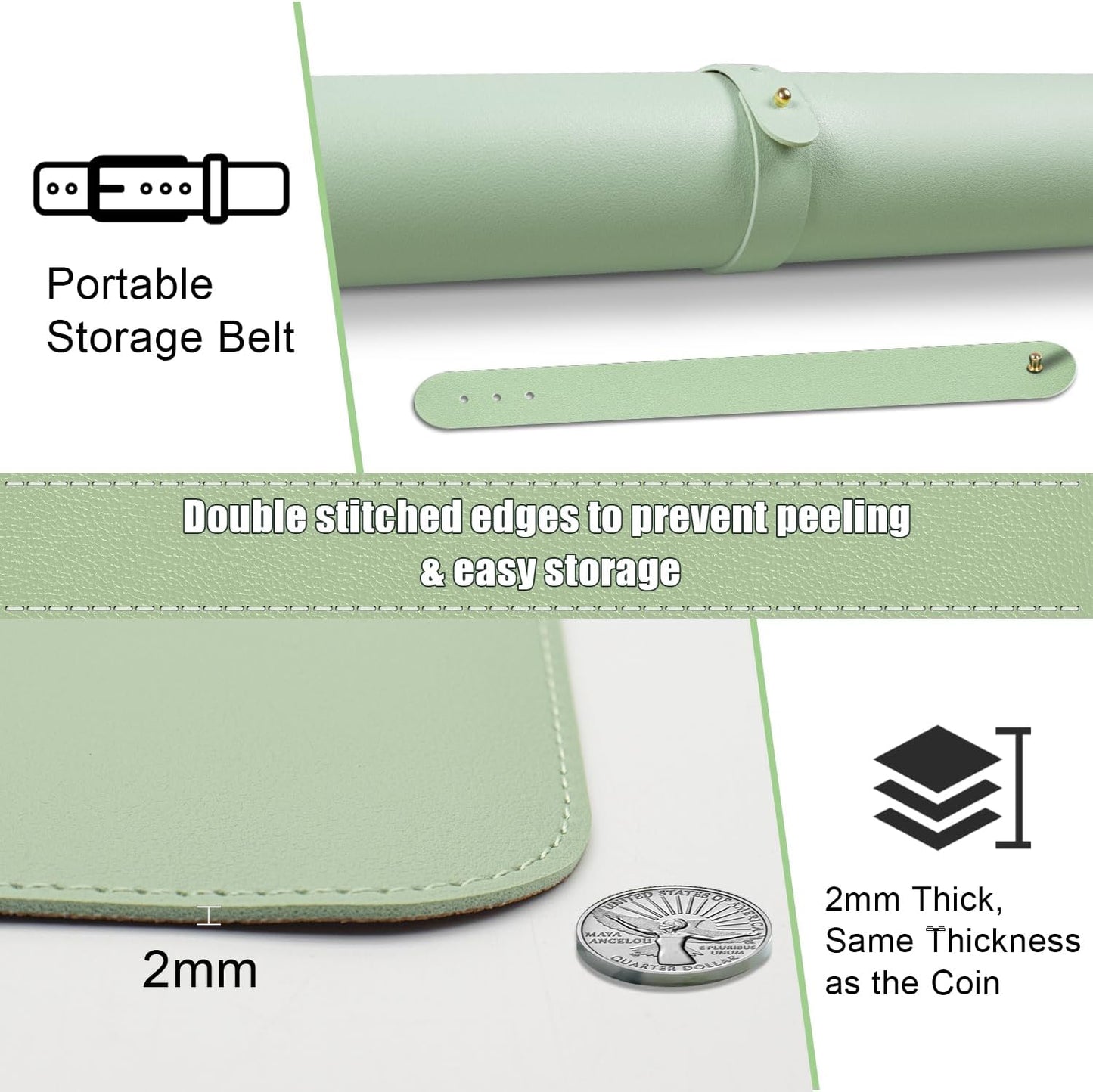 Dual-Sided Desk Pad, Natural Cork & PU Leather Mouse Pad for Desk, Desk Pad Protector, Non-Slip Desk Mat for Office and Home Work, (Light Green, 23.6" x 13.7")