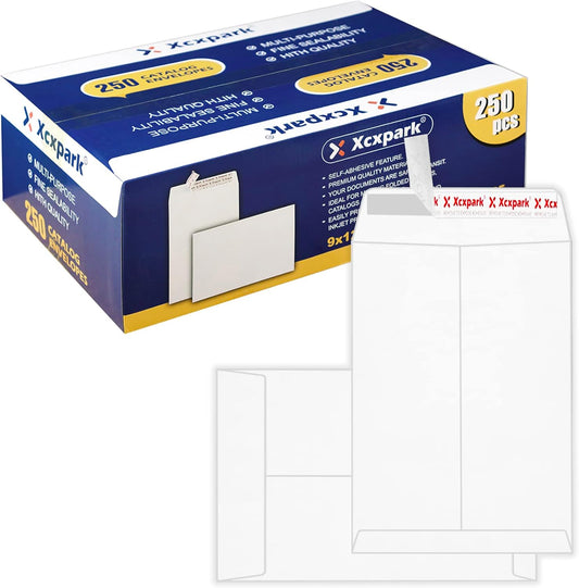 250 PCS 9x12 inches Security Catalog Envelopes Printable Self Seal Envelopes, Anti Tear White Kraft Envelopes for Invitation Cards, Pictures, Photos, Documents
