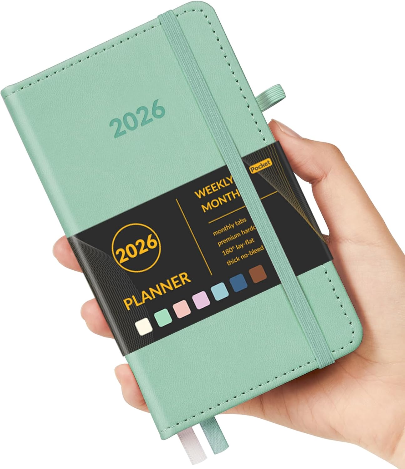 Forvencer Pocket Planner 2026, Weekly Monthly Planners with Month Tabs for Purse, 3.5" x 6", Jan 2025-Dec 2026, Cute Small Daily Academic Calendar, Elastic Band, Hardcover Agenda for Women, Teacher