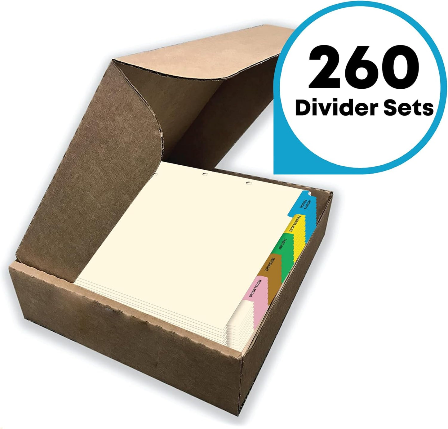 Doctor Stuff - Stock Medical Chart Dividers, 260 Sets of 6 Popular Healthcare Index Tabs, Side Tab, 9" x 11", File Folder Organizer for Nursing Patient Charts and Medical Records