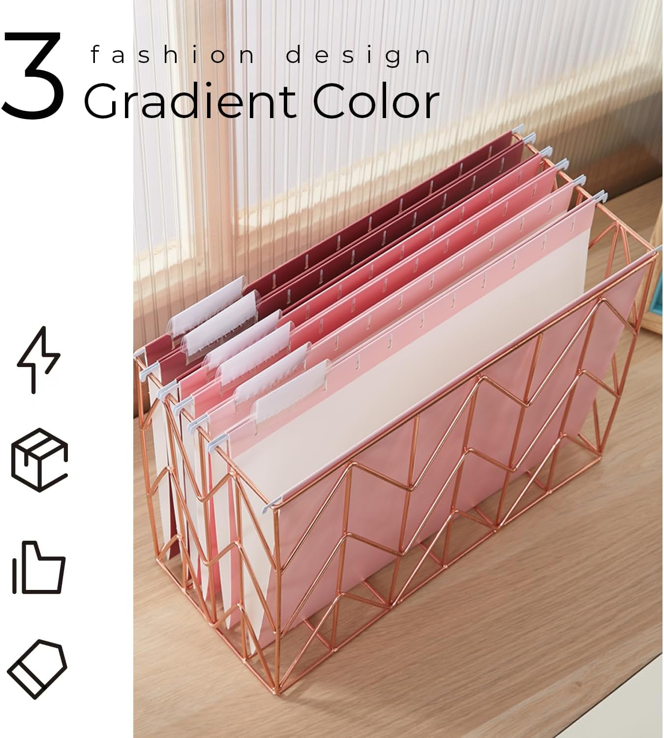 Y YOMA 6 Pack Gradient Hanging File Folders Letter Size Decorative Hanging Folder Pretty File Folder Organizer for Filing Cabinet Office Home with 1/5-Cut Adjustable Tabs, Cute Pink