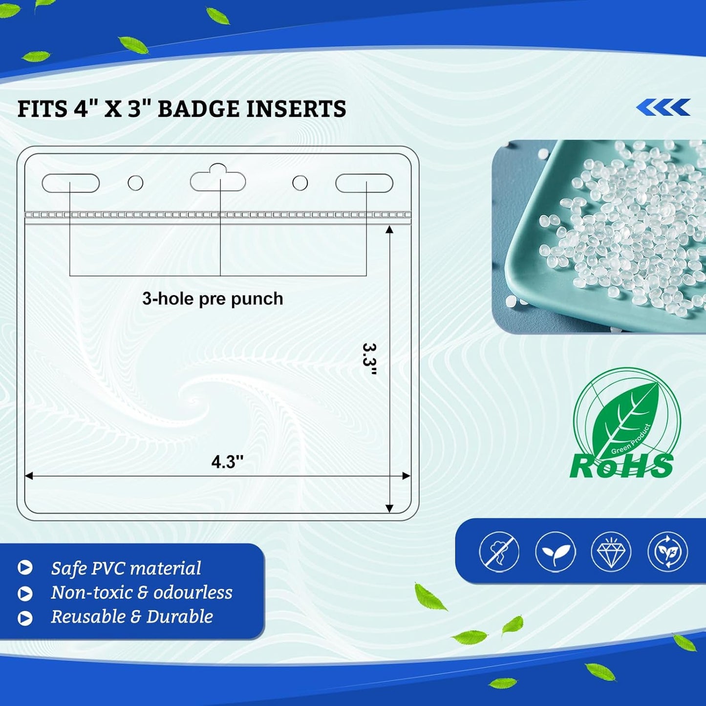 100 Pcs Card Protector ID Name Badge Holder 4 x 3 Inches Clear Plastic Horizontal No Zipper ID Card Holder