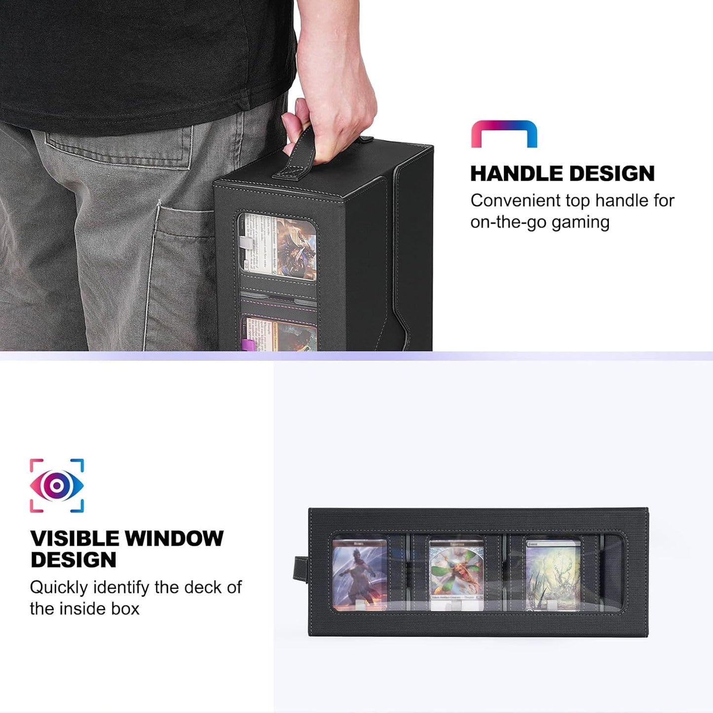 Commander Deck Box for MTG, 6-Deck Modular Card Case with Dice Tray Hold 600+ Double-sleeved Cards, Removable Trading Cards Storage Box with 35PT Magnetic Card Holders for TCG, Multicolour