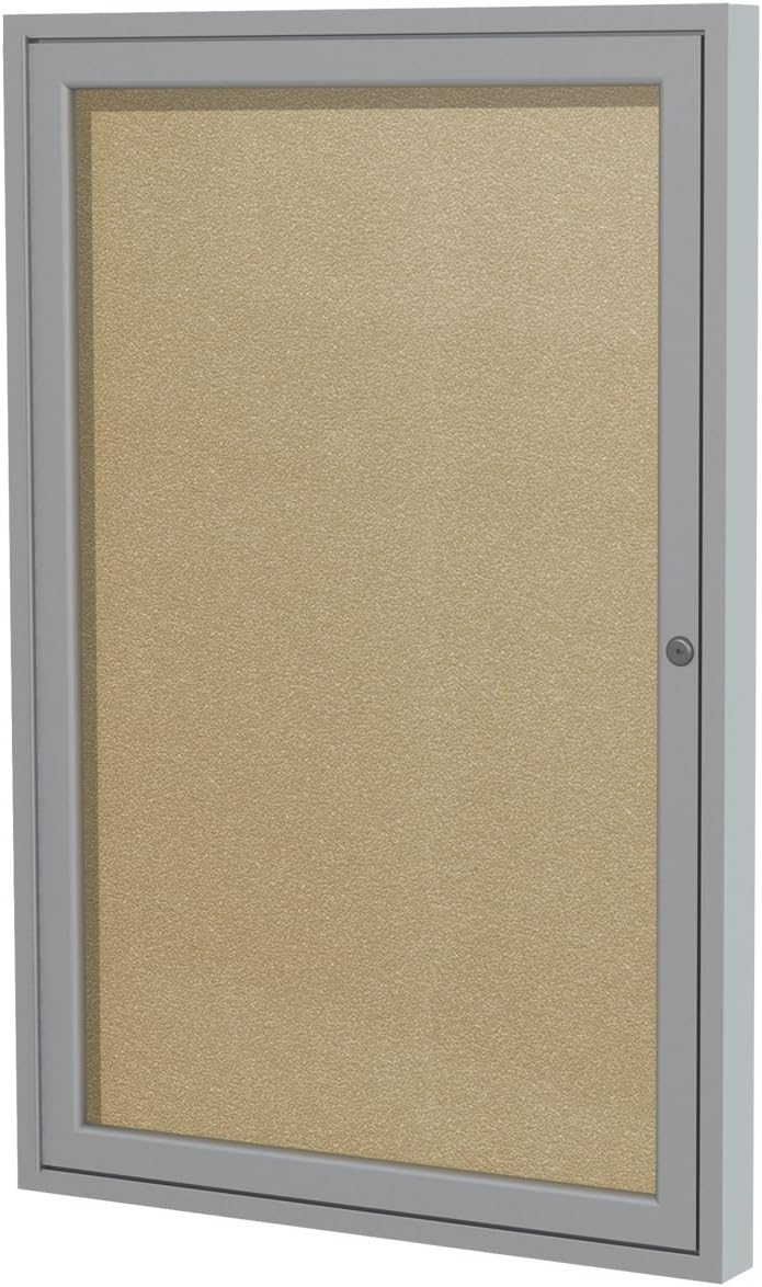 Ghent 36" x 36" 1 Door Outdoor Satin Aluminum Frame Enclosed Vinyl Bulletin Board, Caramel (PA13636VX-181) - Made in USA