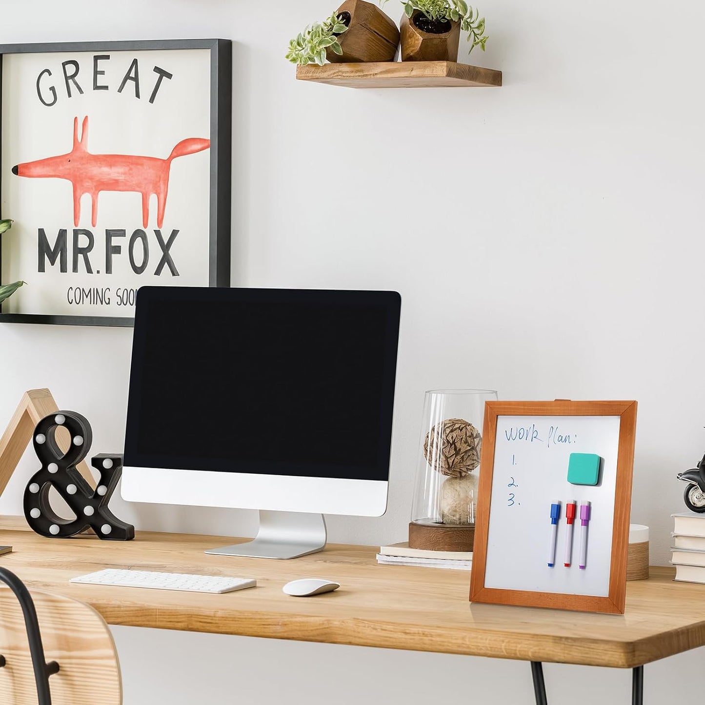 Chuangdi Desktop Dry Erase Board Whiteboard with Stand 14 x11 Desktop Whiteboard Wooden Frame White Writing Board with 8 Pcs Marker Pens 1 Magnetic Eraser for School Office Restaurant Menu Supplies