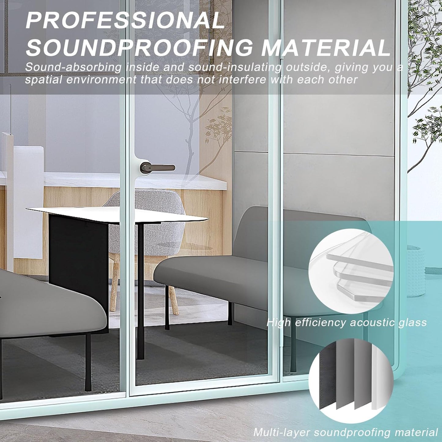 Office Sound Booth with Audio Privacy - Portable Soundproof Pod with Stylish Light Blue Frame,Soundproof Room with Light,Ventilation,Socket for Meetings,Report Presentations