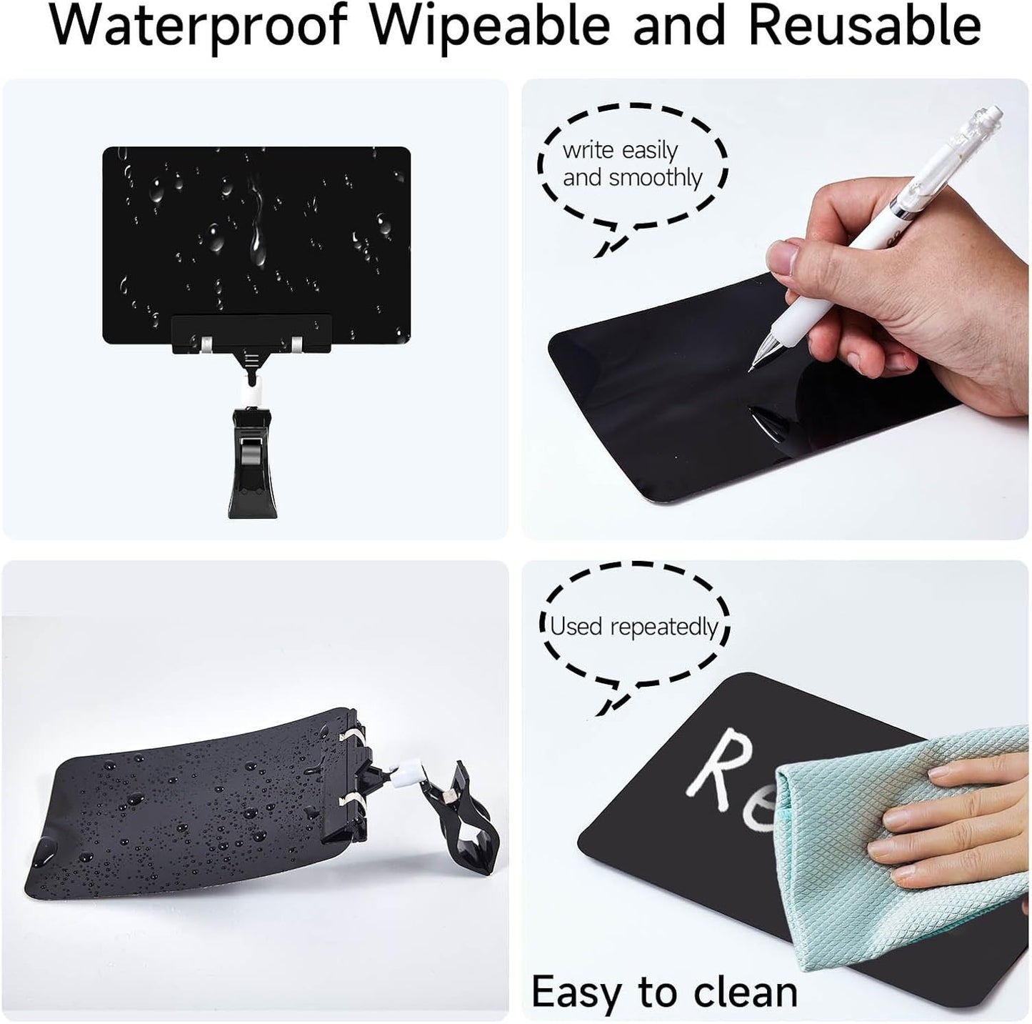 10 Pack Mini Plastic Chalkboard Sign with Clip, Double Sided Rotating Reuse Price Signs for Business Retail Food Clothing Rack Shelf Basket, Clip on Sign Holder (Black)