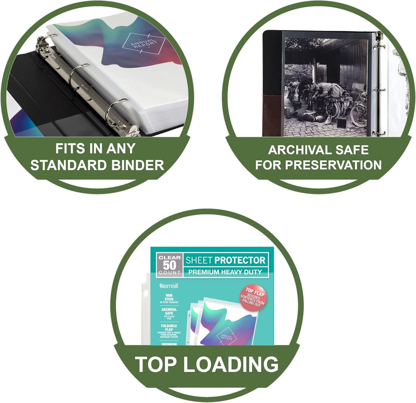 Samsill Sheet Protectors, 8.5x11 Inch Page Protectors for 3 Ring Binder, Super Heavy Duty, Secure Top Flap Protector, Letter Size, Top Loading, Acid Free, 50 Pack