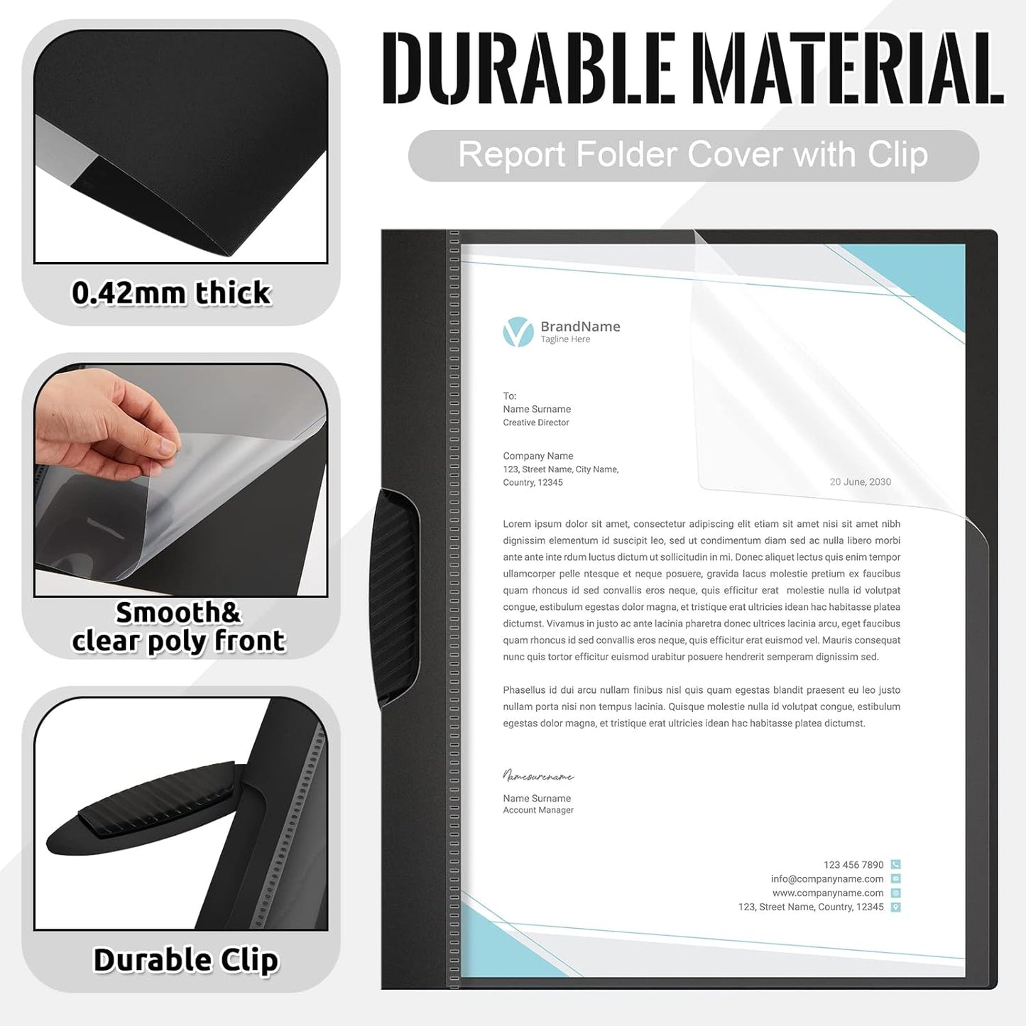 Teling 48 Pcs Report Covers with Sliding Bar Clear Plastic Presentation Folders 9.4 x 11.8 Inches Paper Binder Pocket Folder for Back to School Classroom Business Files Document Office (Black)