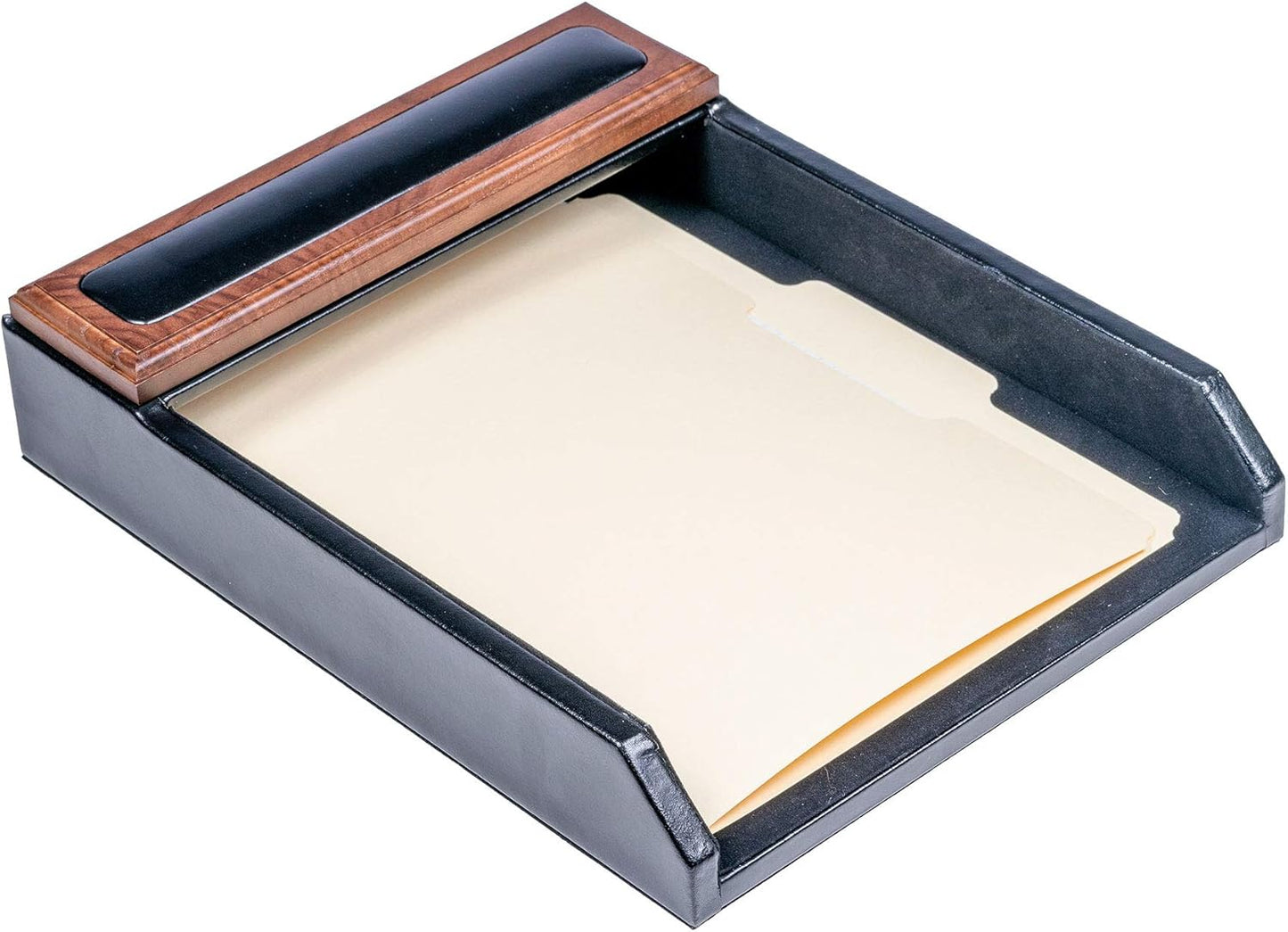 Dacasso Wood & Leather Desk Set - Luxury Leather Desk Pad & Desk Organization Essentials - Office Organization & Executive Desk Decor - (Walnut and Black, 8 Piece)