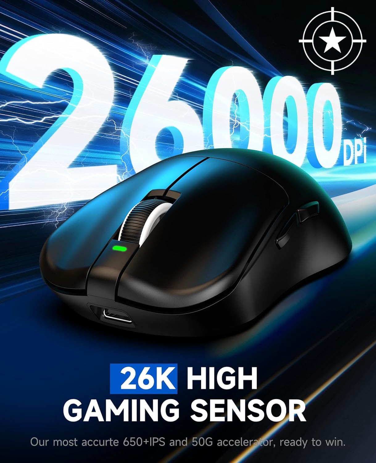 VGN F1 MOBA Wireless Gaming Mouse with Max 26,000 DPI, High Precision, Lightweight 55g, 4K Polling, 200Hr Battery Life, 6 Programmable Buttons, USB-C Charging, for PC/Mac/Laptop Classic Black