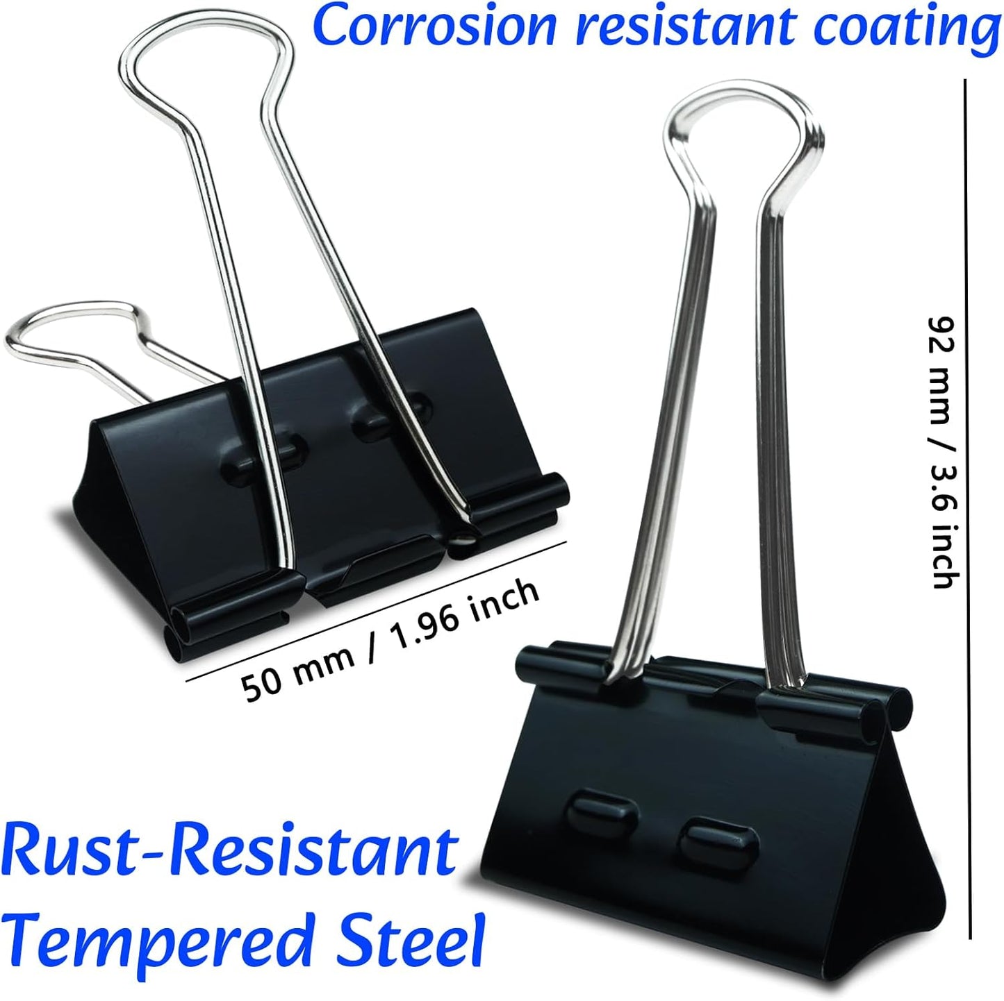 2 Inch Binder Clips(12 Pack), Extra Large Binder Clips Heavy Duty Paper Clamps for Office and Home Supplies, Black