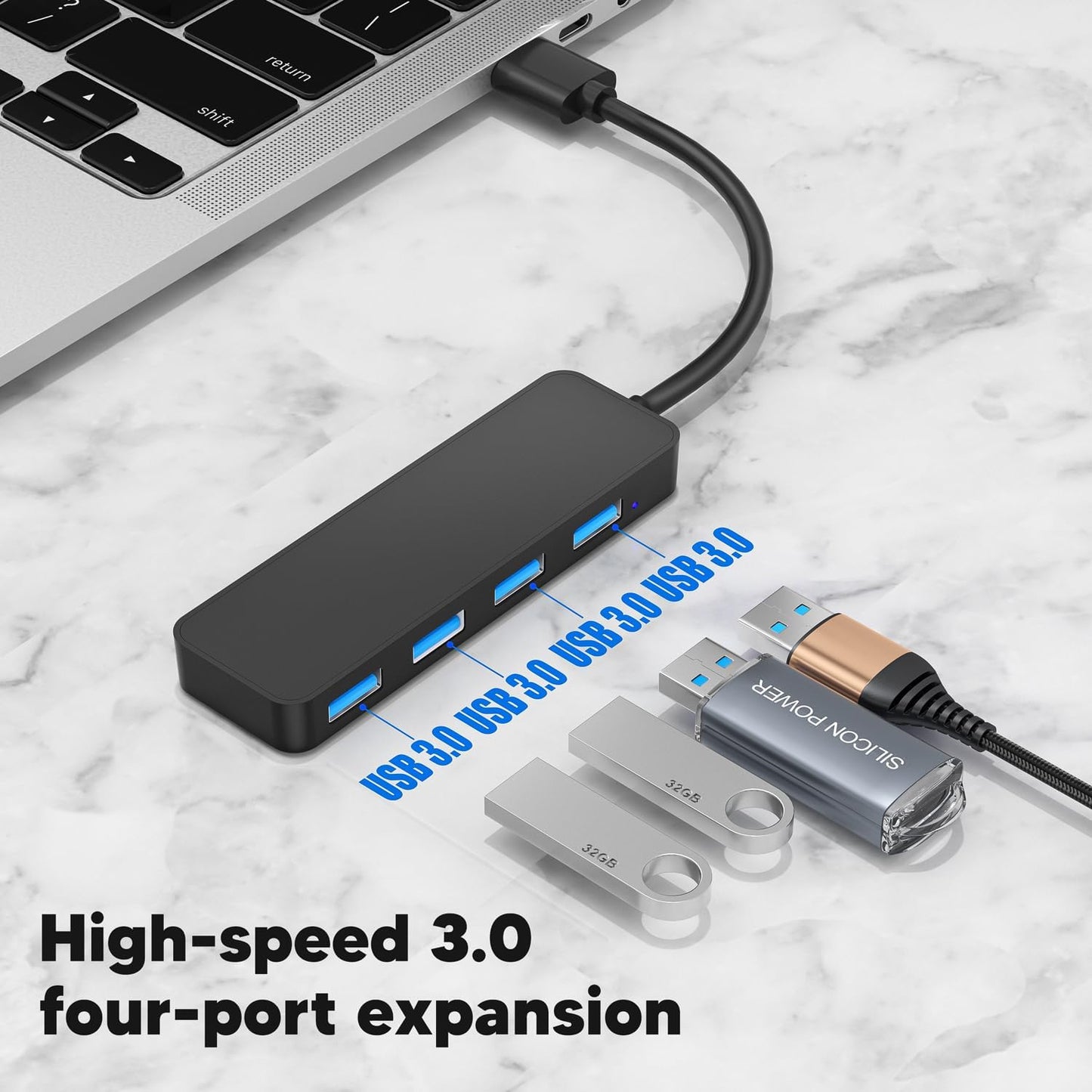 MaxLax 4 Port USB 3.0 Hub,USB Hub Splitter,Suitable for laptops Windows Linux,PC,Xbox, Flash Drives, Hard Drives, Consoles and Printers.