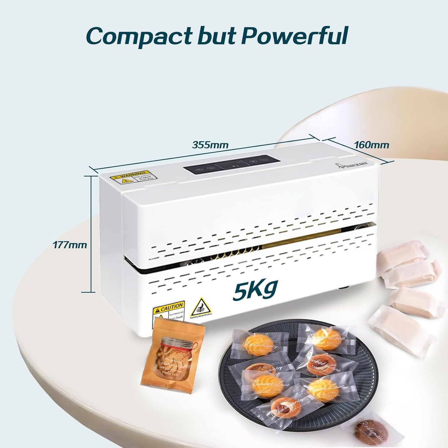 Continuous Heat Sealing Machine for Plastic/Mylar Bags, with Digital Temperature Control, Lightweight Horizontal Bag Sealer for Food Storage, Kitchen, Bakery, Snacks (Sealing Machine with Roller)